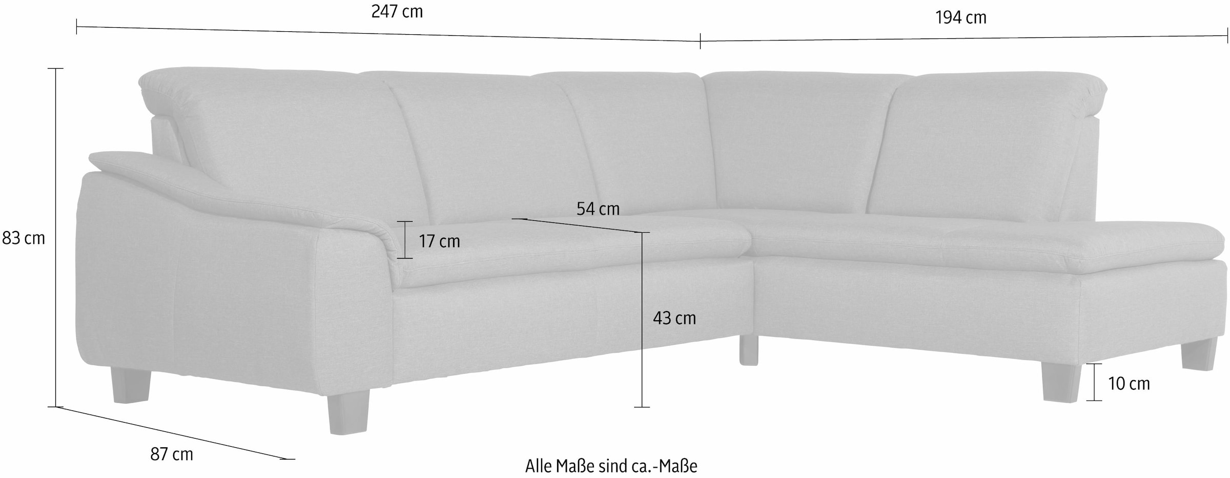 Max Winzer® Ecksofa »Alessio, aktuelle Mattenoptik, geschwungene Formensprache, bequem«, mit abgerundeter Rückenlehne, Ottomane wahlweise links oder rechts