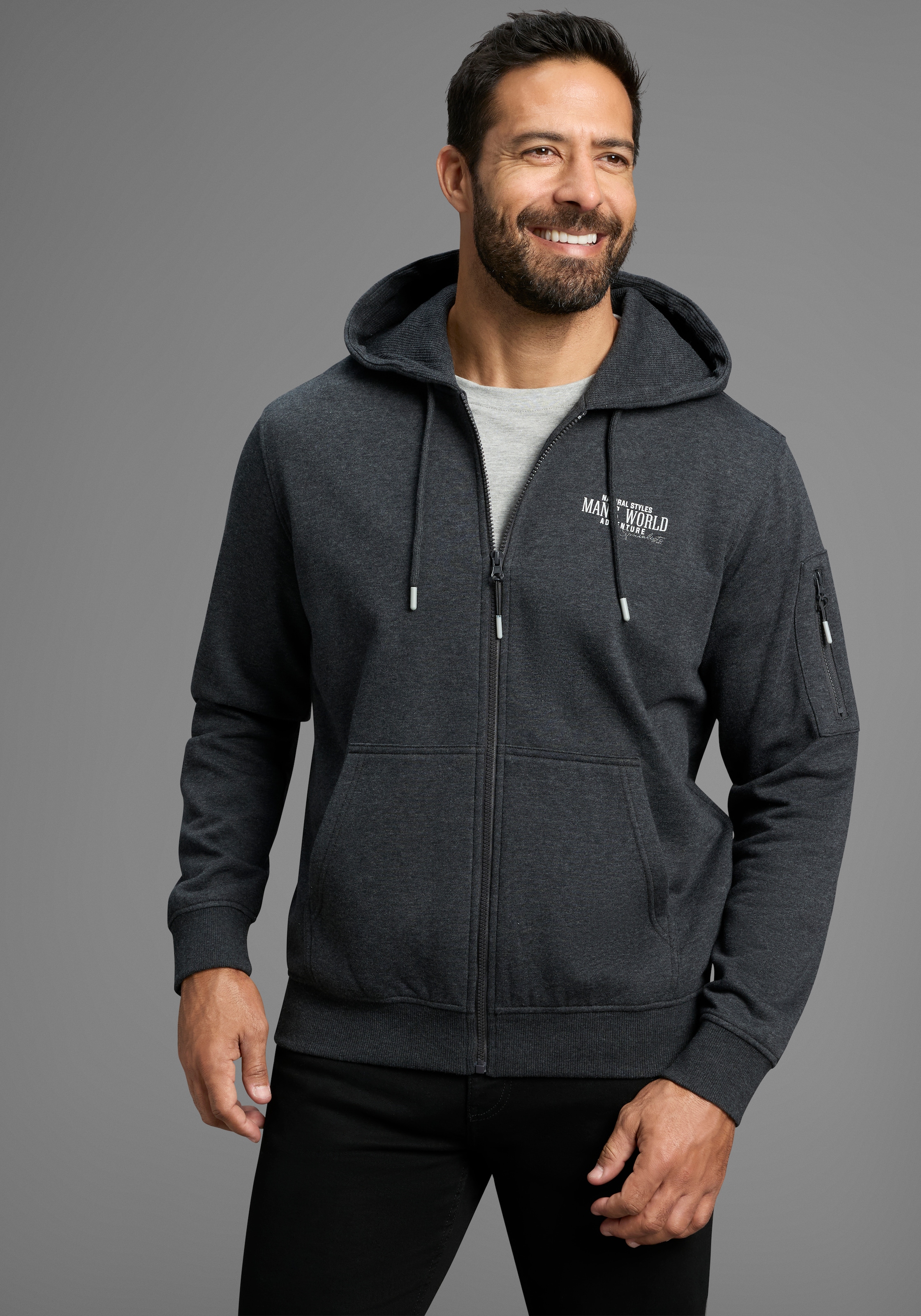 Man's World Kapuzensweatjacke Langarm, mit Print, mit Kapuze, Tasche am Ärmel
