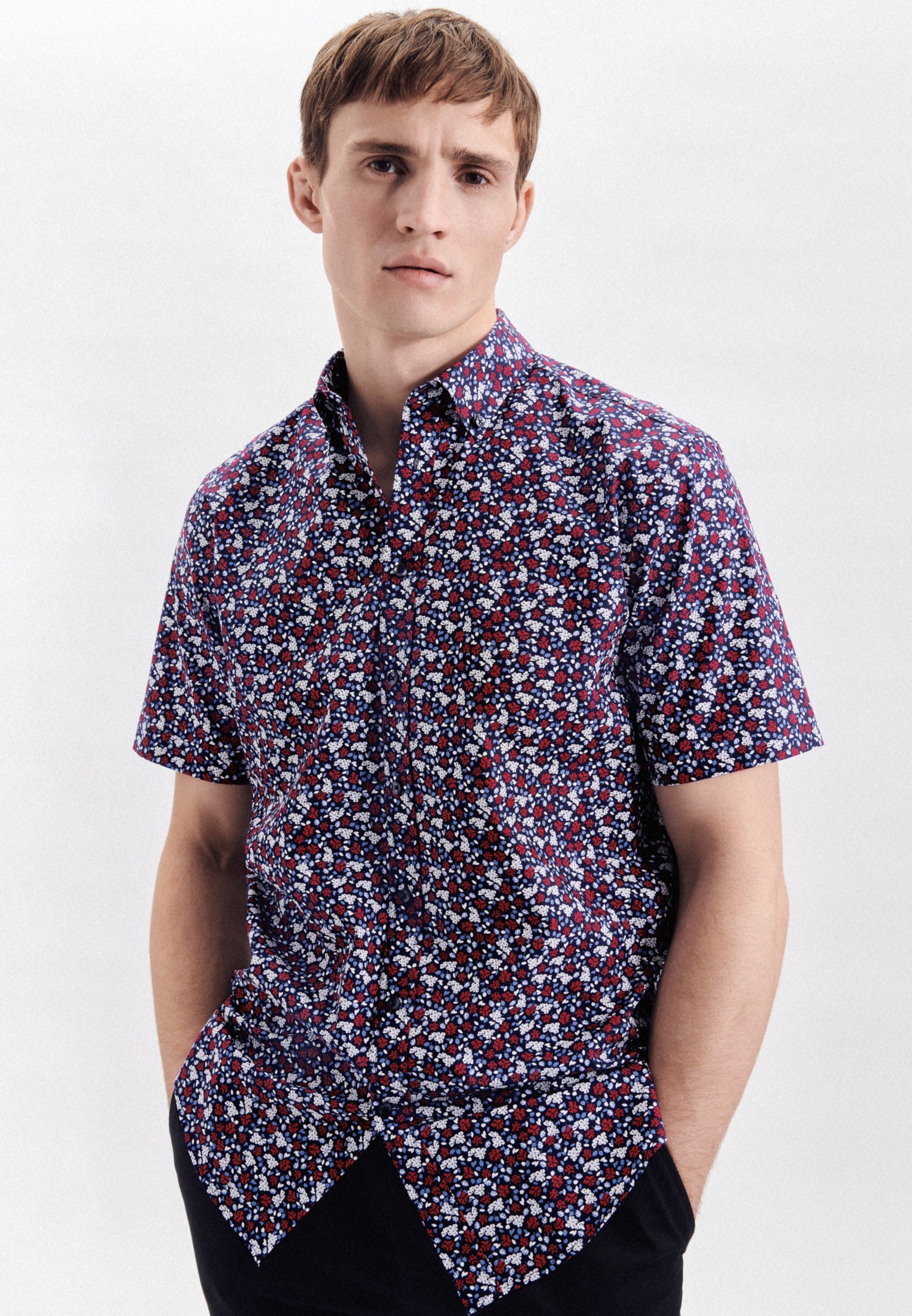 seidensticker Businesshemd »Regular« Regular 1/2 Button-Down-Kragen Druck