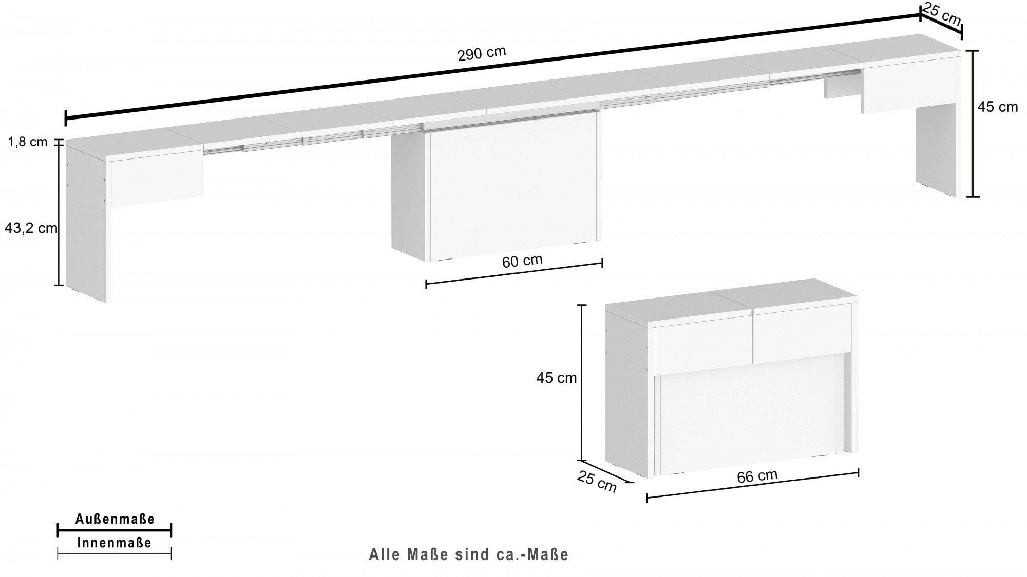 INOSIGN Sitzgruppe »Praktika«, (Spar-Set, 2 tlg., Set beinhaltet 2 Bänke), Je Bank ausziehbar bis 290 cm