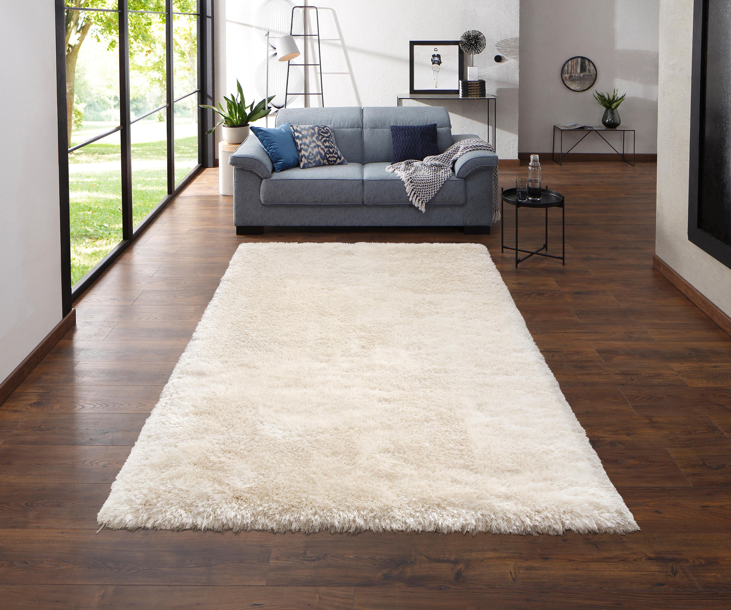 Leonique Hochflor-Teppich »Lasse, hoher Flor, besonders weich durch Mikrofaser«, rechteckig, 76 mm Höhe, Shaggy-Look, meliertes Garn, Wohnzimmer, Schlafzimmer, Kinderzimmer