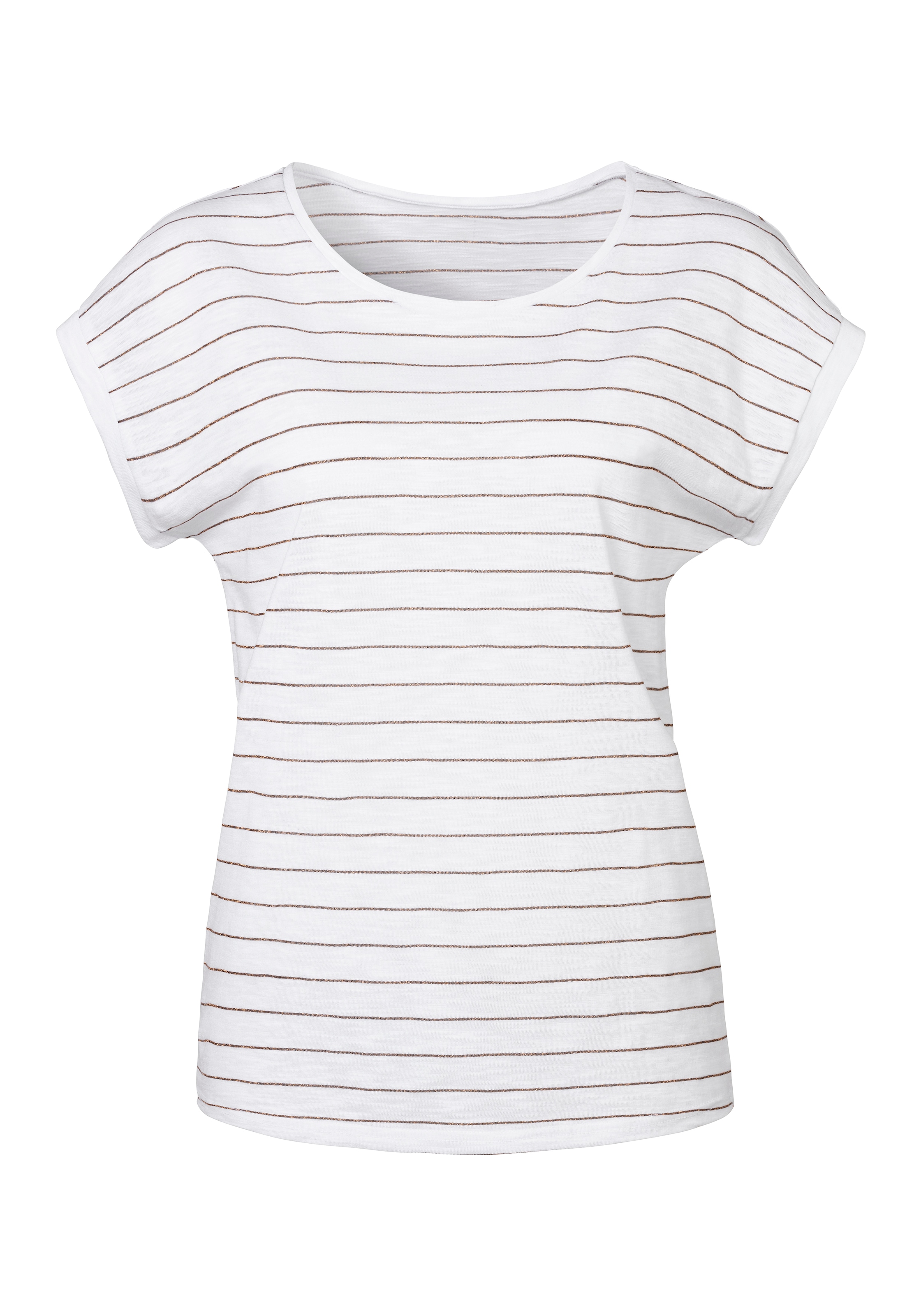 Vivance Rundhalsshirt »mit kupferfarbenen Lurex-Streifen«, (2er-Pack), aus weicher Baumwoll-Qualität