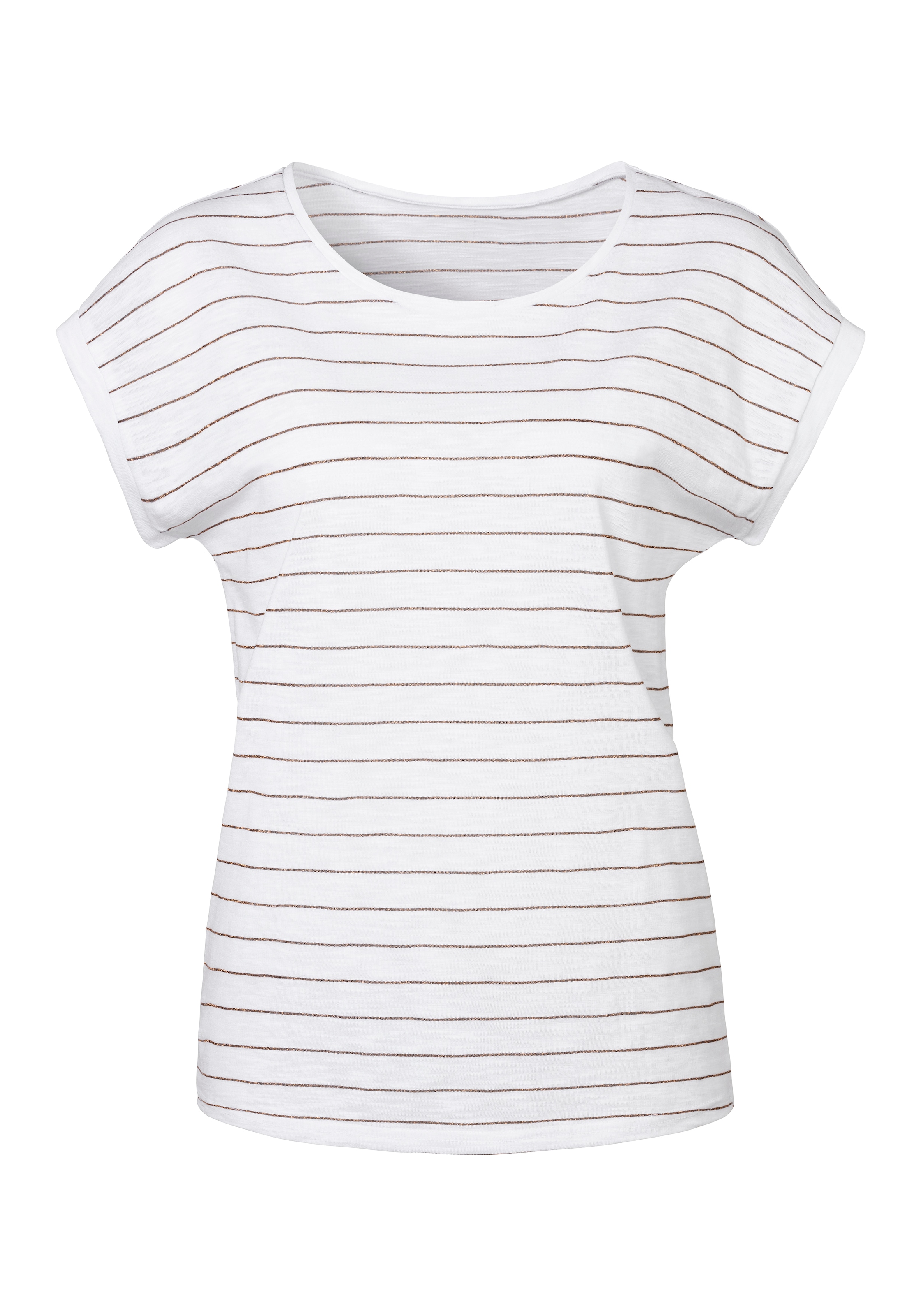 Vivance T-Shirt, (2er-Pack), mit kupferfarbenen Lurex-Streifen