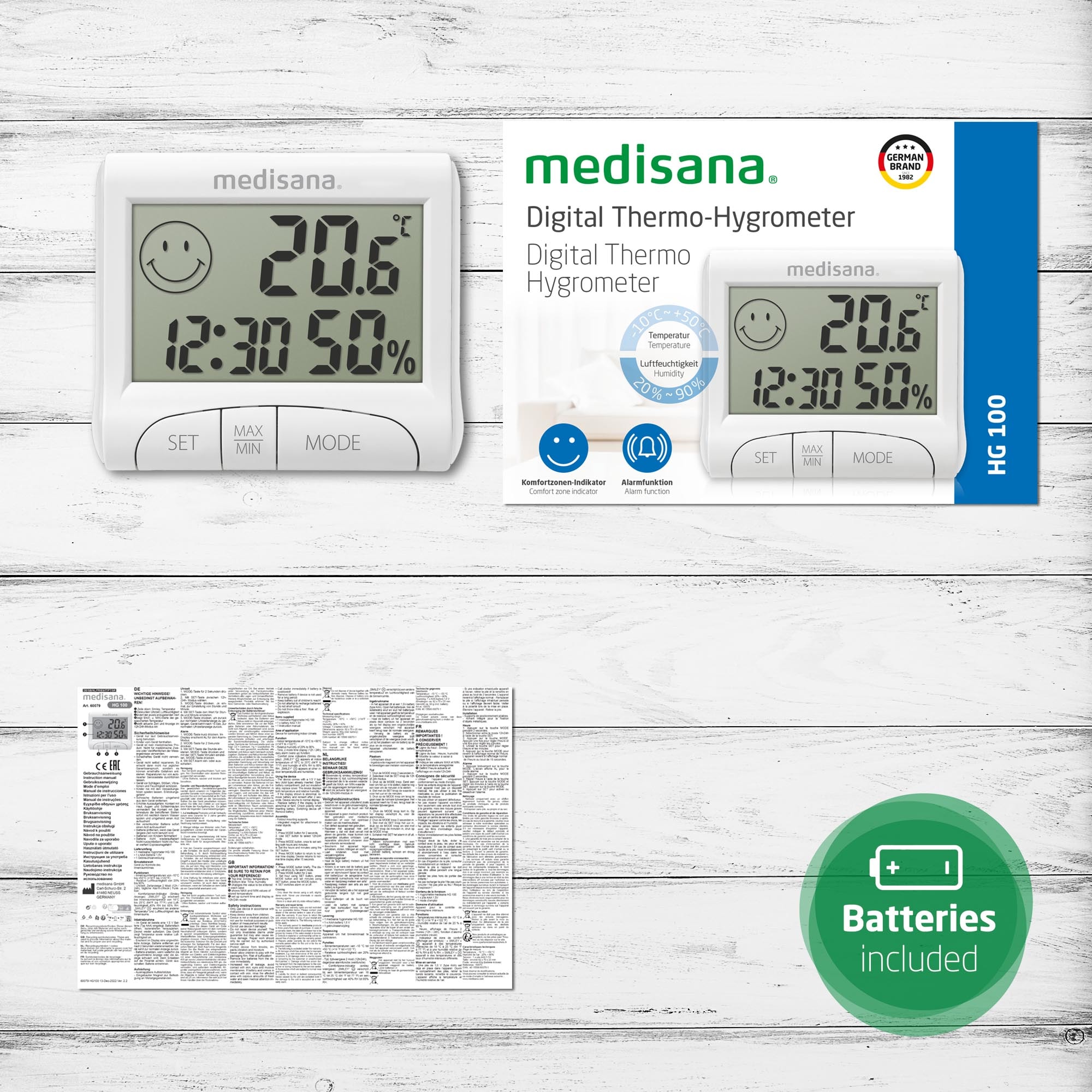 Medisana Innenwetterstation »HG 100«, Luftfeuchtigkeit, Raumtemperatur, Höchst- und Tiefstwerten