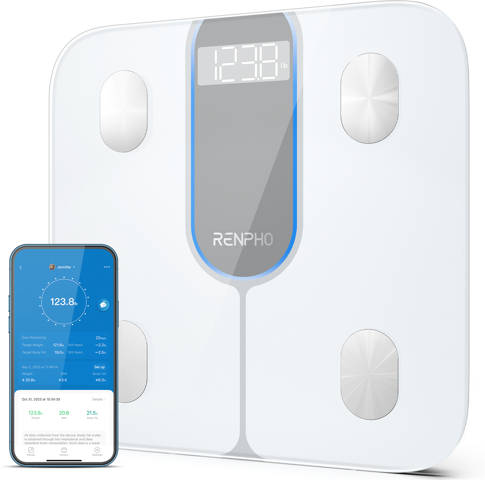 Renpho Körper-Analyse-Waage »Elis 1C Smart Body Scale A033« Smarte Körperanalysewaage mit 13 essentiellen Körpermessungen