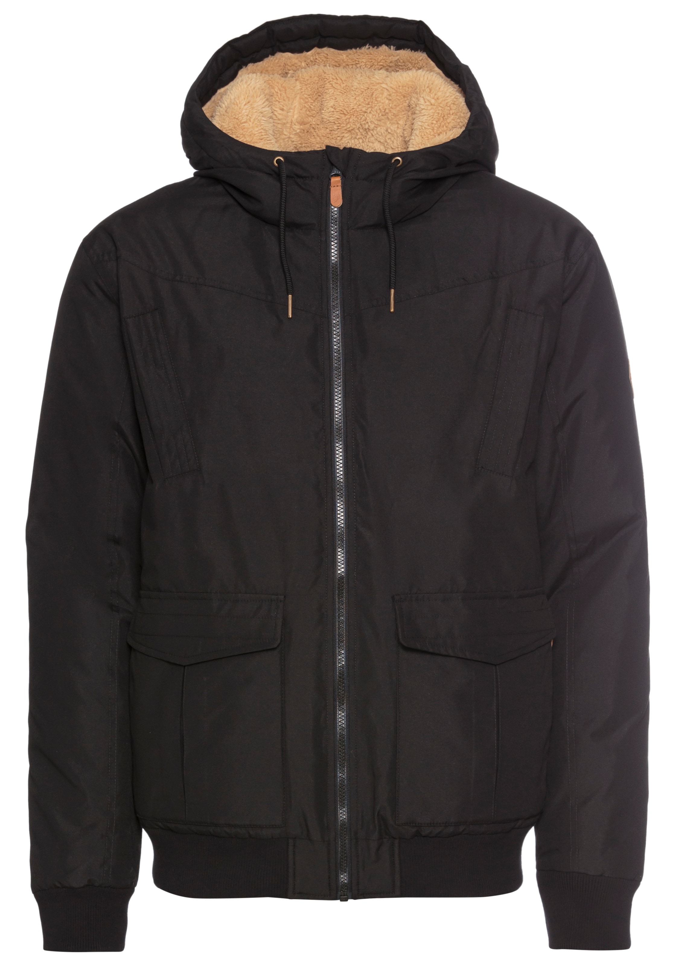 Bruno Banani Winterjacke, mit Kapuze, aus Baumwolle und Polyester, hochschliessender Kragen