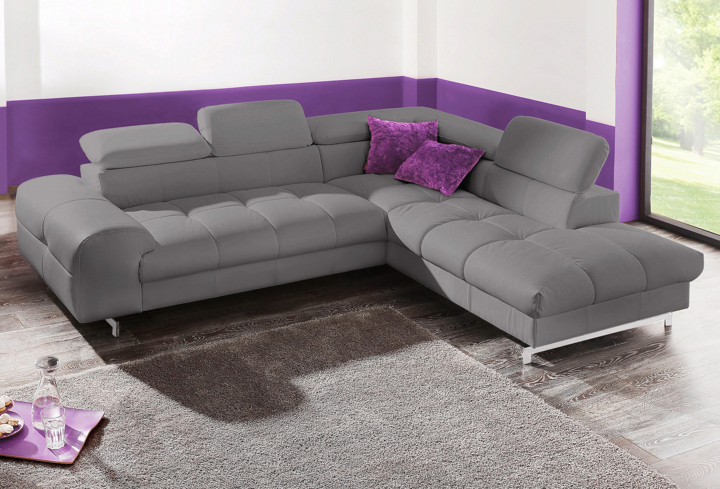 COTTA Ecksofa »Chef L-Form«, mit Kopfteilverstellung, edle Metallkufen, wahlweise mit Bettfunktion