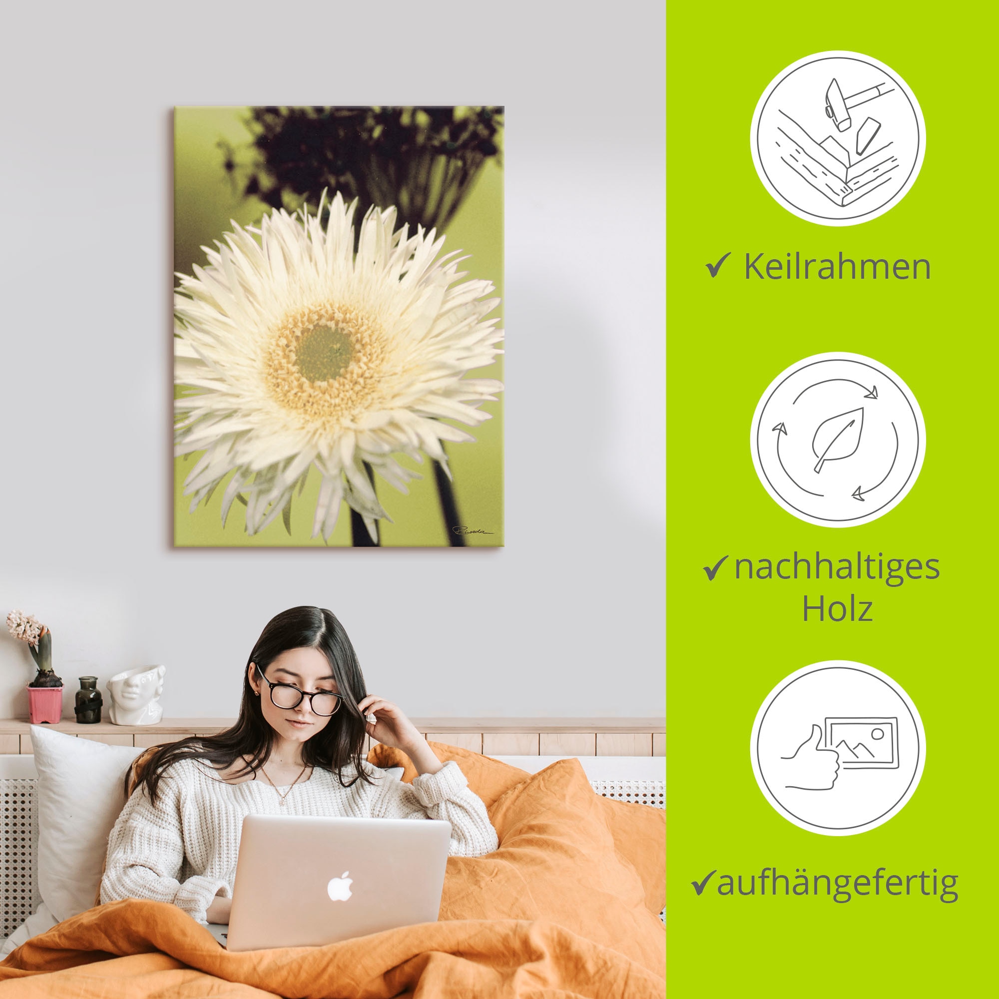 Artland Leinwandbild »Eine vor grün - Gerbera«, Blumenbilder, (1 St.), auf Keilrahmen gespannt