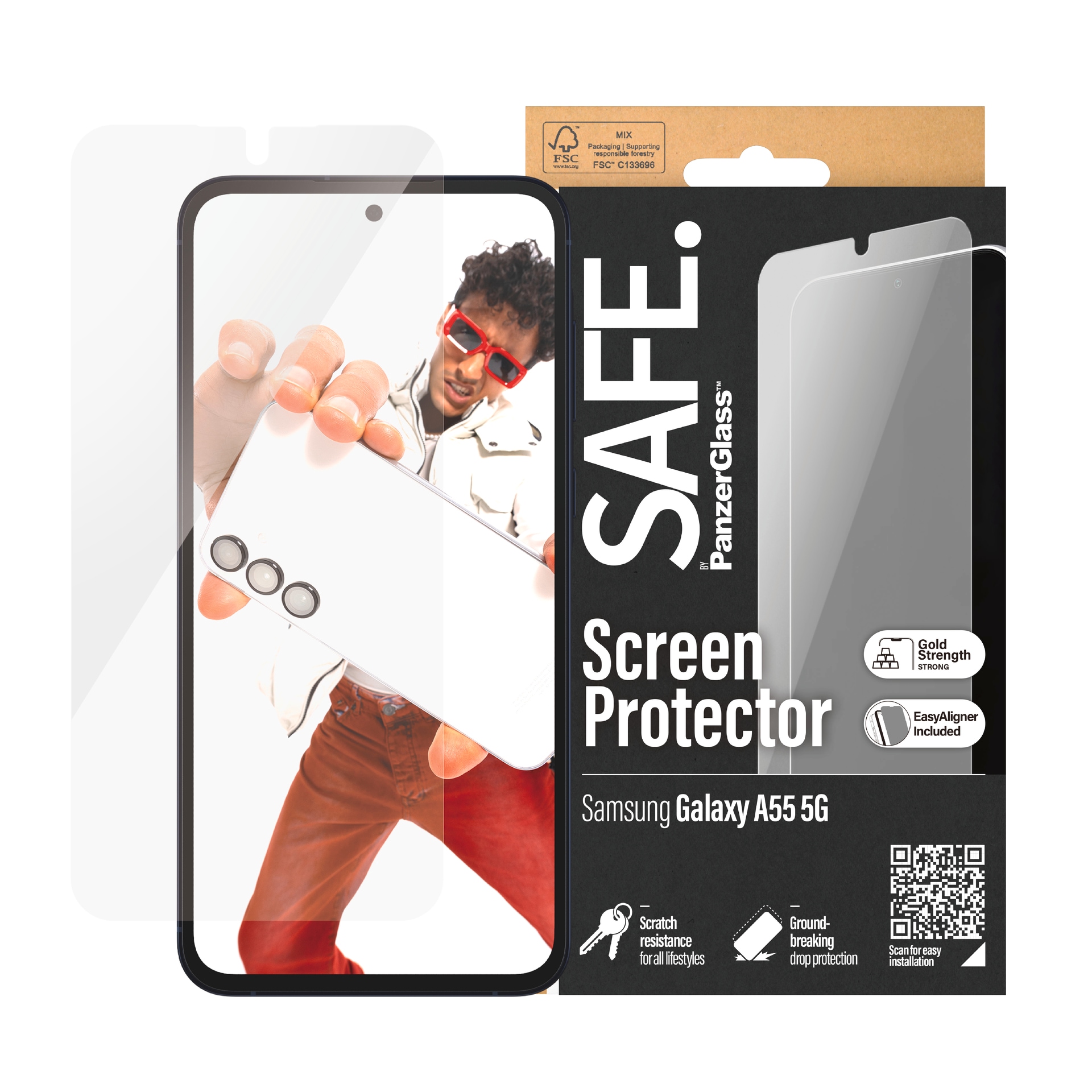 SAFE by PanzerGlass Displayschutzglas »Ultra Wide Fit Screen Protector« für Samsung A55 5G Displayschutzfolie, Displayschutz, Bildschirmschutz stossfest kratzfest