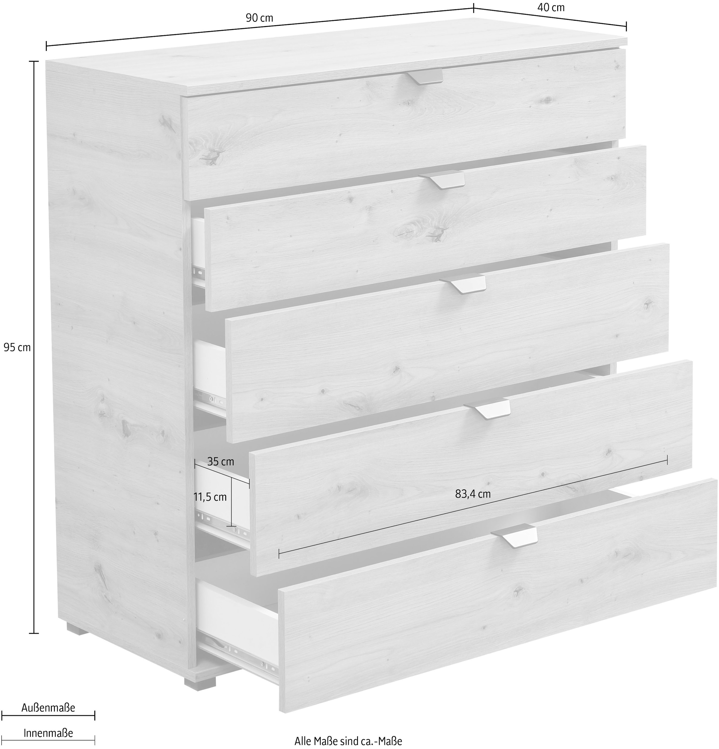 INOSIGN Sideboard »Duero«, Kommode mit 5 Schubkästen, Breite 90 cm