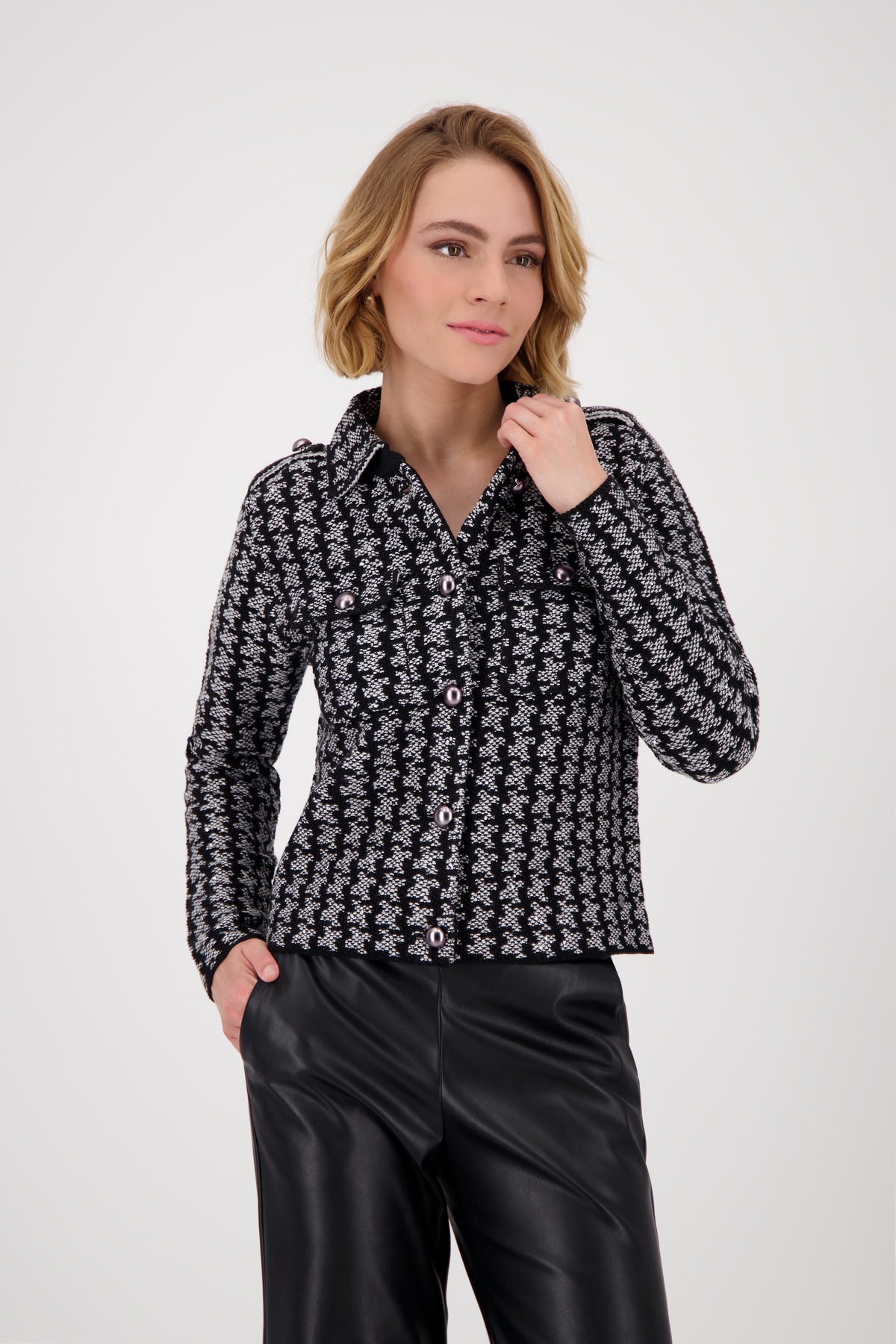 Monari Strickjacke »Jacke Strickjacke Hahnent.« Mit Rundhalsausschnitt