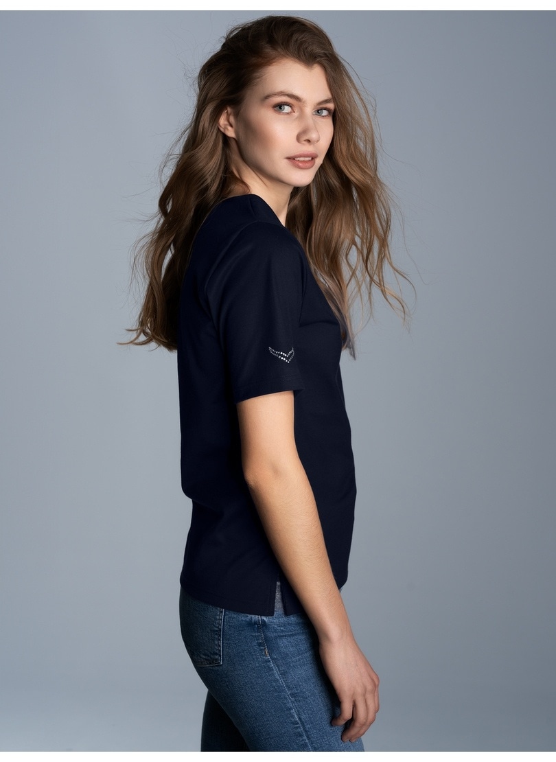 Trigema T-Shirt "TRIGEMA T-Shirt DELUXE Baumwolle mit Kristallsteinen" 1 Stk.