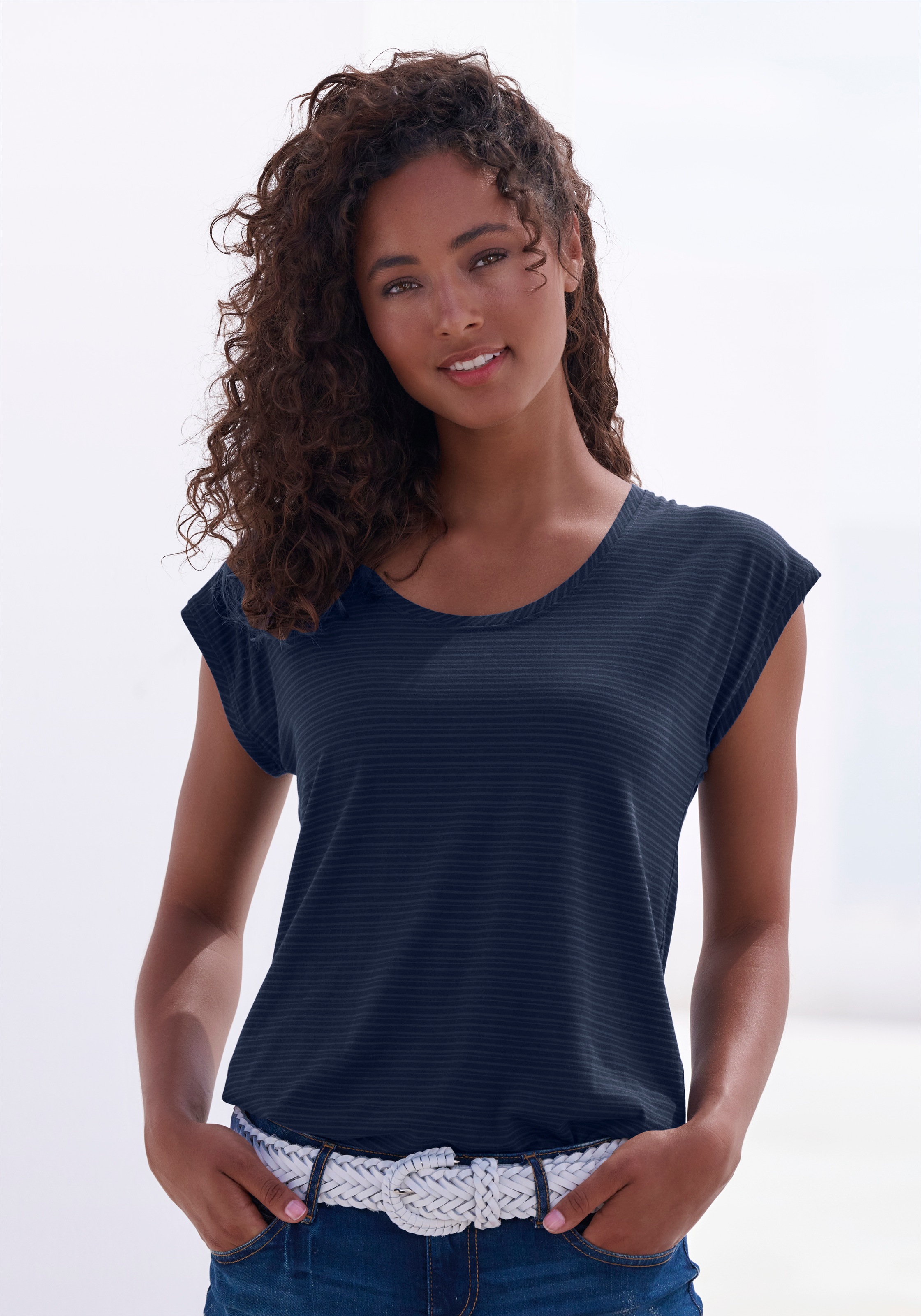Beachtime Kurzarmshirt »mit leicht transparenten Streifen« aus weicher Baumwoll-Viskose-Qualität