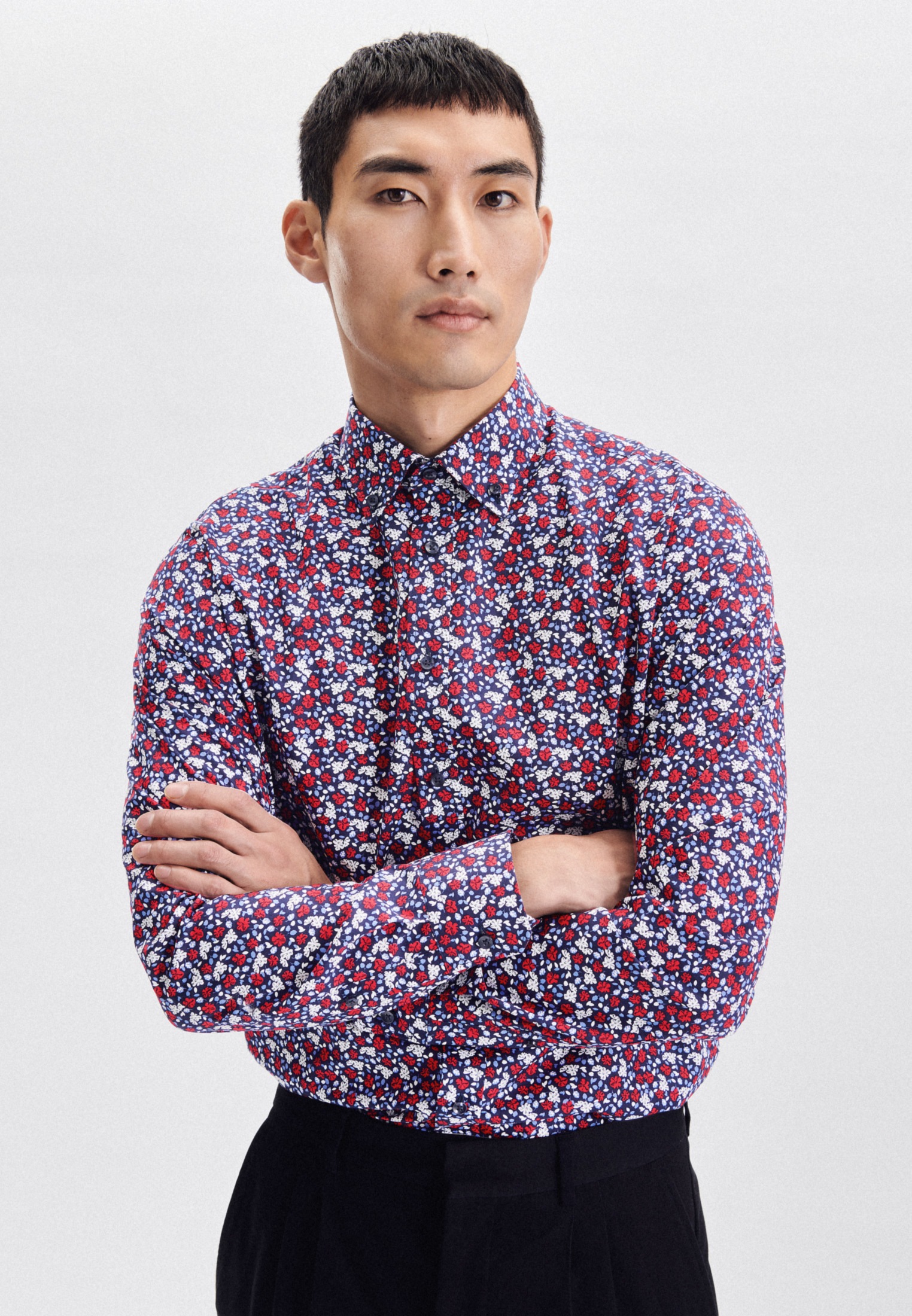 seidensticker Businesshemd »Shaped« Shaped 1/1 Button-Down-Kragen Druck