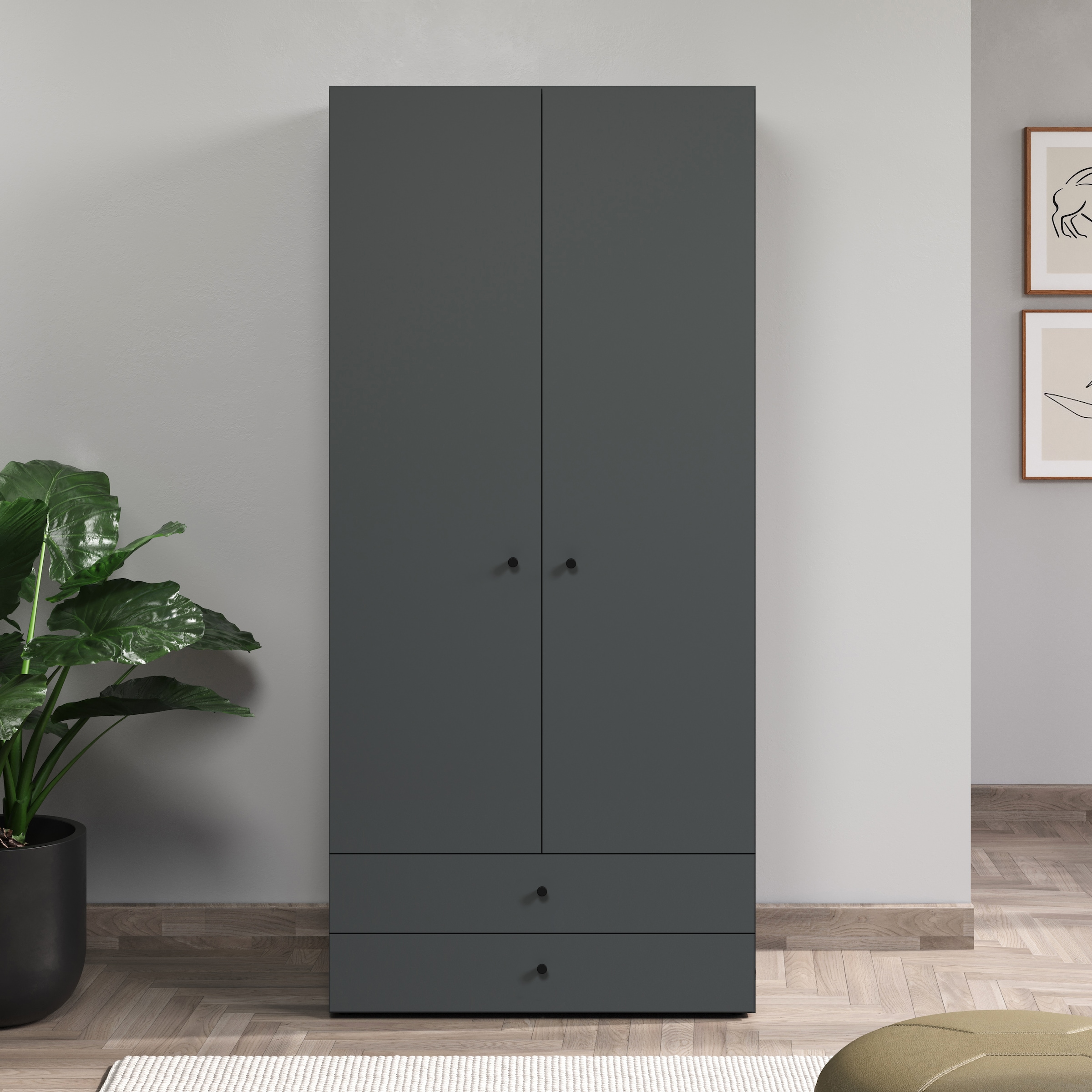INOSIGN Kleiderschrank »Jersey Schlafzimmerschrank Garderobe Bestseller Schrank« Drehtürenschrank mit modernen Griffen Otto´s Choice, 1 Stk. tlg. Drehtürenschrank mit 2 Schubladen - (B/T/H) 85/52/188 cm