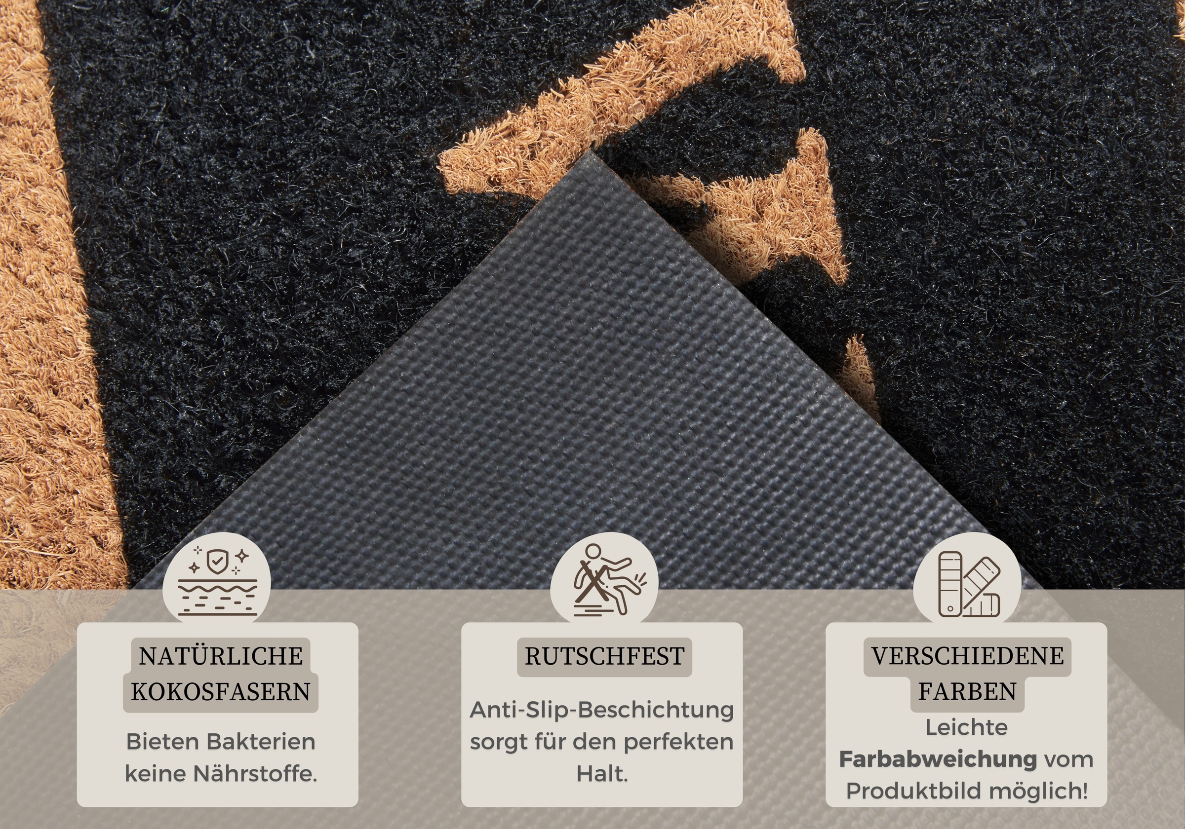 HANSE Home Fussmatte »Mix Mats Kokos Welcome Border, Türmatte«, rechteckig, 15 mm Höhe, Kokos, Schmutzfangmatte, Outdoor, Rutschfest, Innen, Kokosmatte, Flur