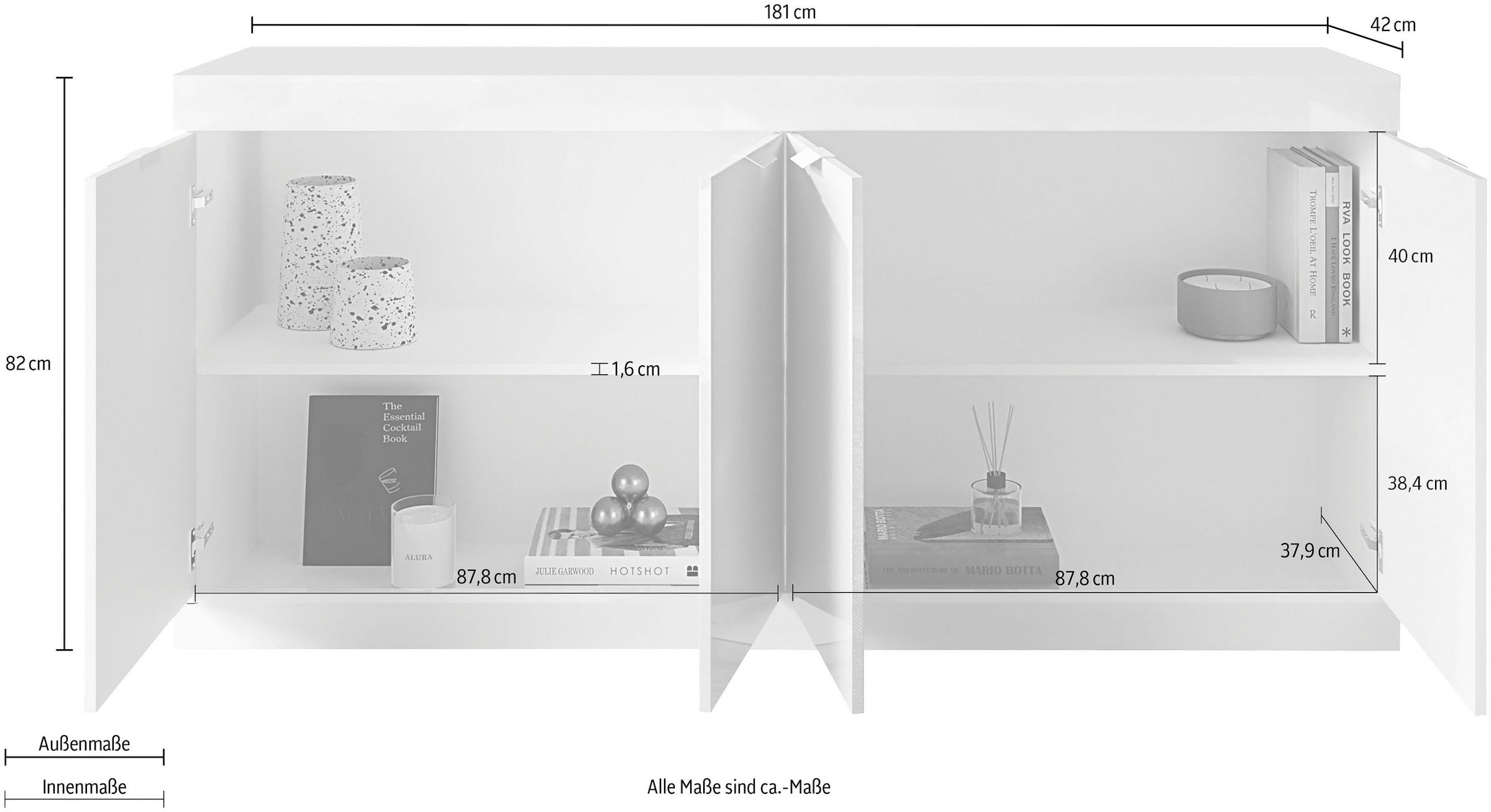 INOSIGN Sideboard »Slim«, Breite 181 cm, weiss Hochglanz Lack