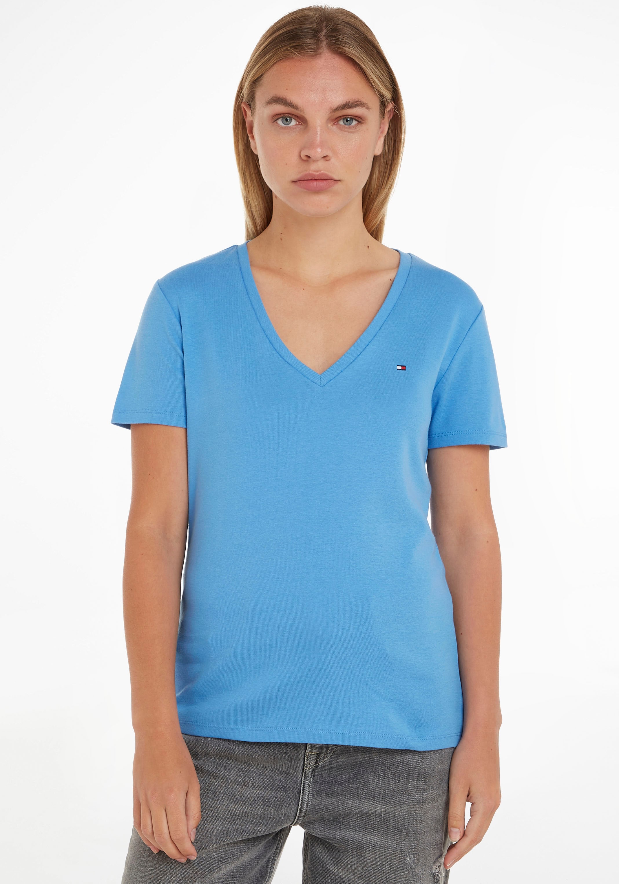 »SLIM bei Hilfiger shoppen Jelmoli-Versand T-Shirt Schweiz CODY RIB mit V-NECK online Logostickerei SS«, dezenter Tommy
