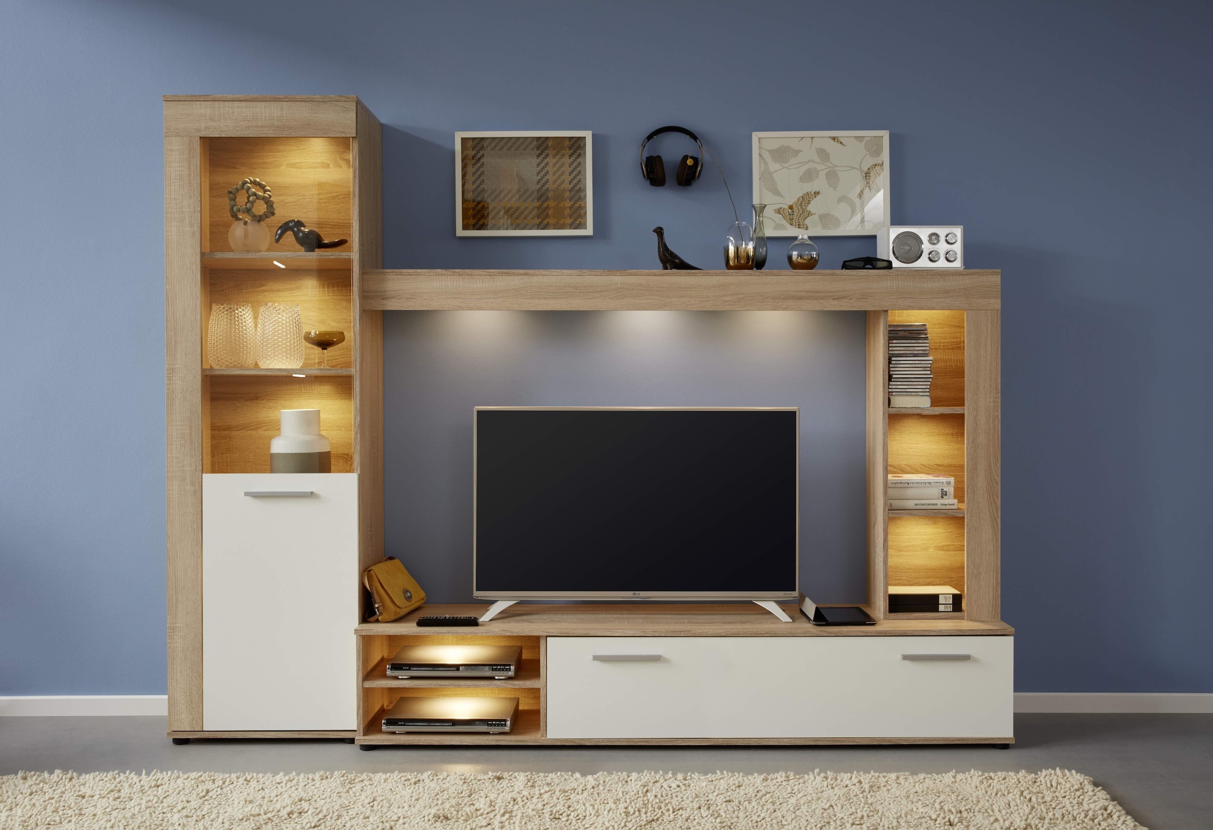 INOSIGN Wohnwand »Laholm«, (Set, 4 St.), Anbauwand für Fernseher bis 65 Zoll - Masse (B/T/H) 240/41/185 cm