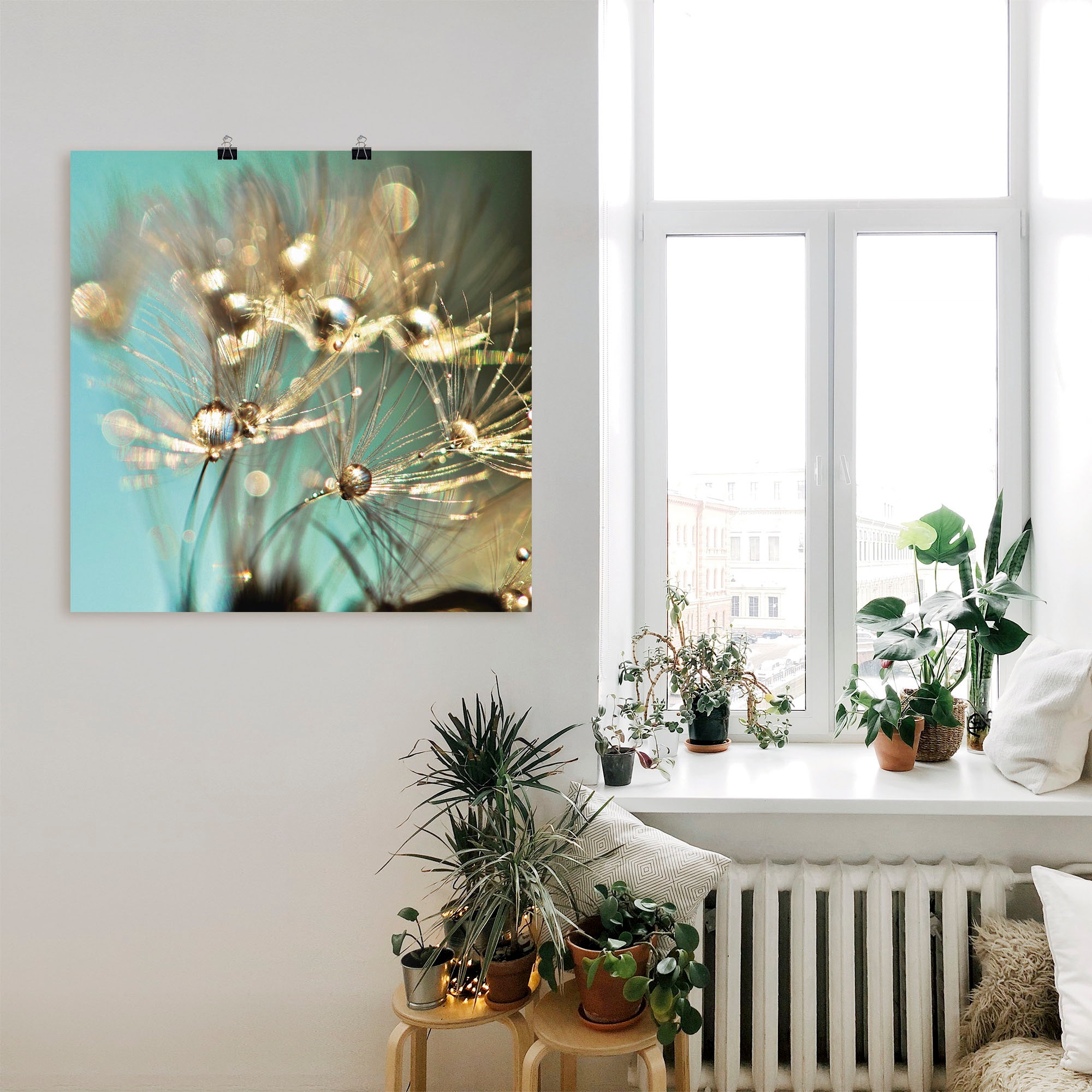 Blumen, Alubild, Grössen Leinwandbild, Wandaufkleber glänzendes als (1 St.), oder »Pusteblume Artland Jelmoli-Versand versch. Poster | Gold«, bestellen in Wandbild online