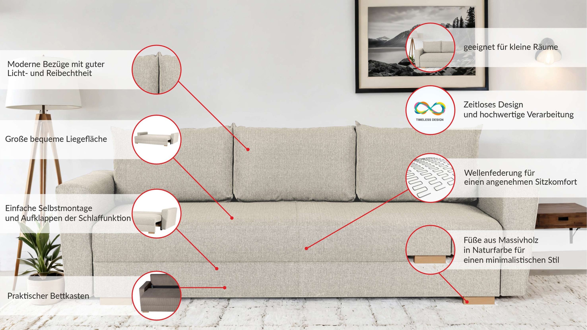 INOSIGN 3-Sitzer »MAGHERA Schlafsofa mit Bettkasten, in hochwertiger Verarbeitung«, mit Wellenunterfederung, pflegeleicht Material, B/H/T 230/92,5/79 cm