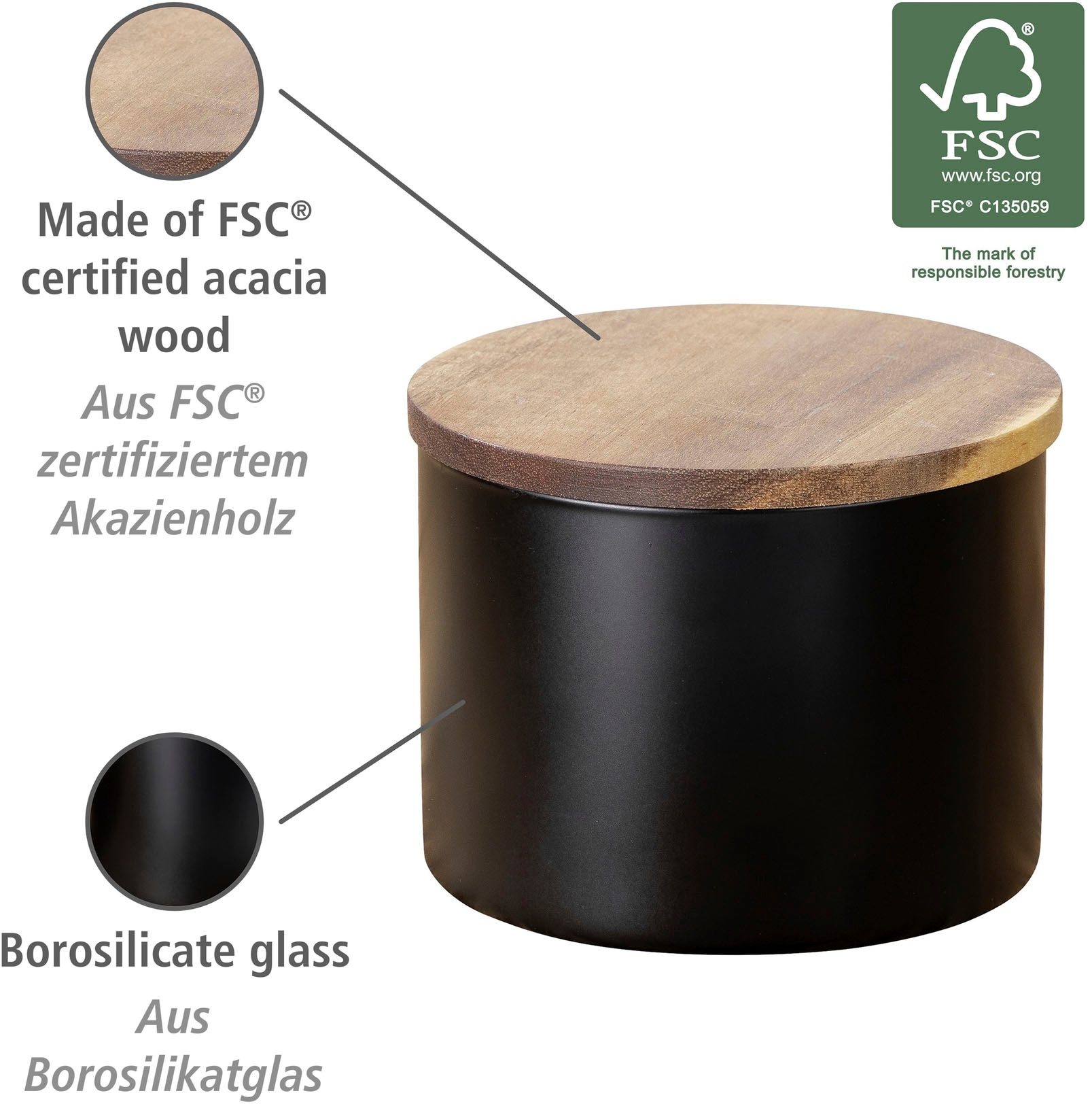 WENKO Vorratsdose »Mio«, (1 tlg.), Deckel aus FSC® zertifiziertem Akazienholz