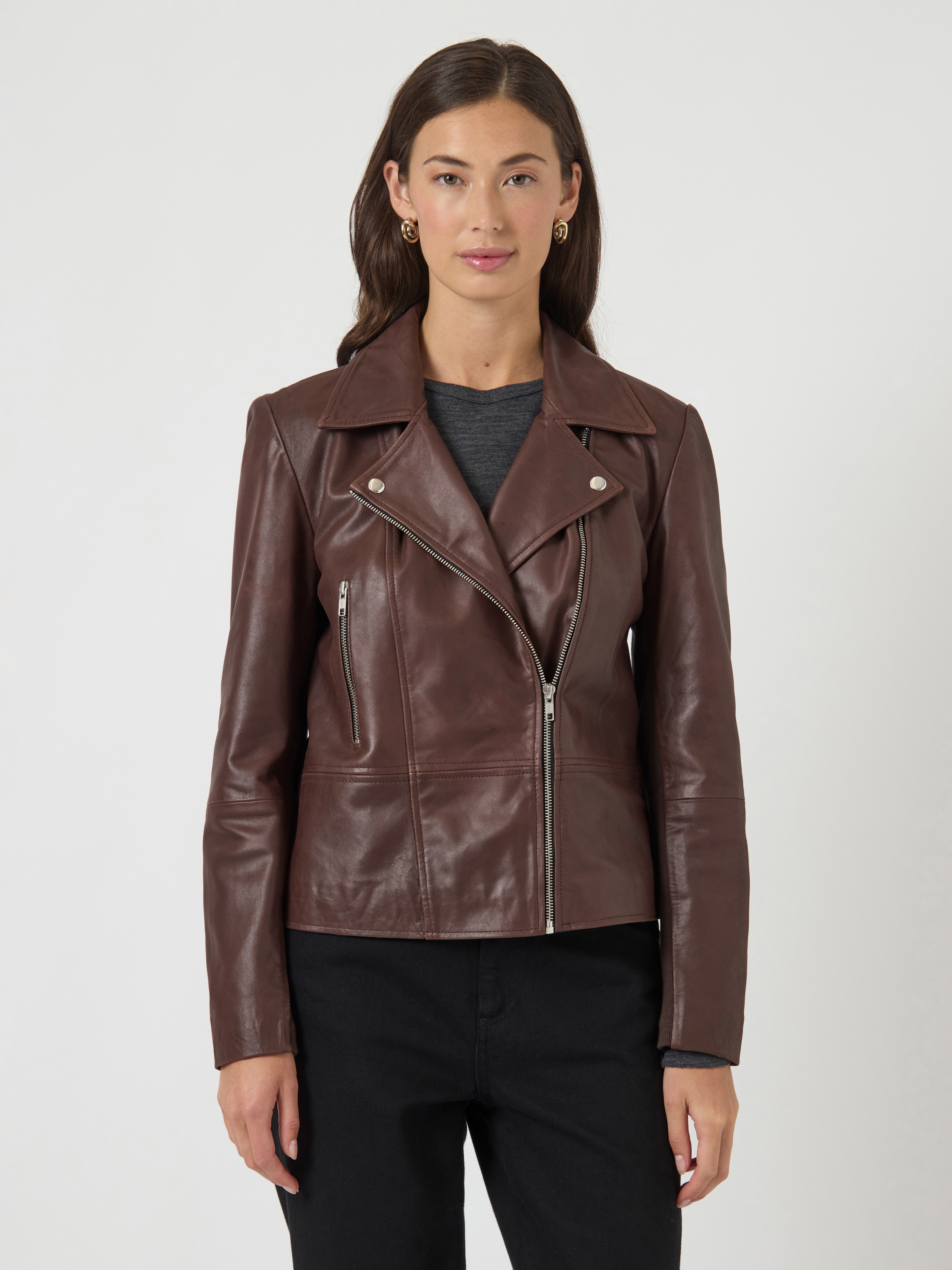 Y.A.S Lederjacke "YASSOPHIE LEATHER JACKET" mit Biker Details