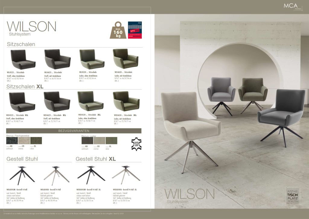 MCA furniture 4-Fussstuhl »WILSON Esszimmerstuhl, Armlehnstuhl, Polsterstuhl, modern«, (Set), 1 St., Leder, Stuhl, Armlehnenstuhl, drehbar, Taschenfederkern, belastbar 160 kg,XXL