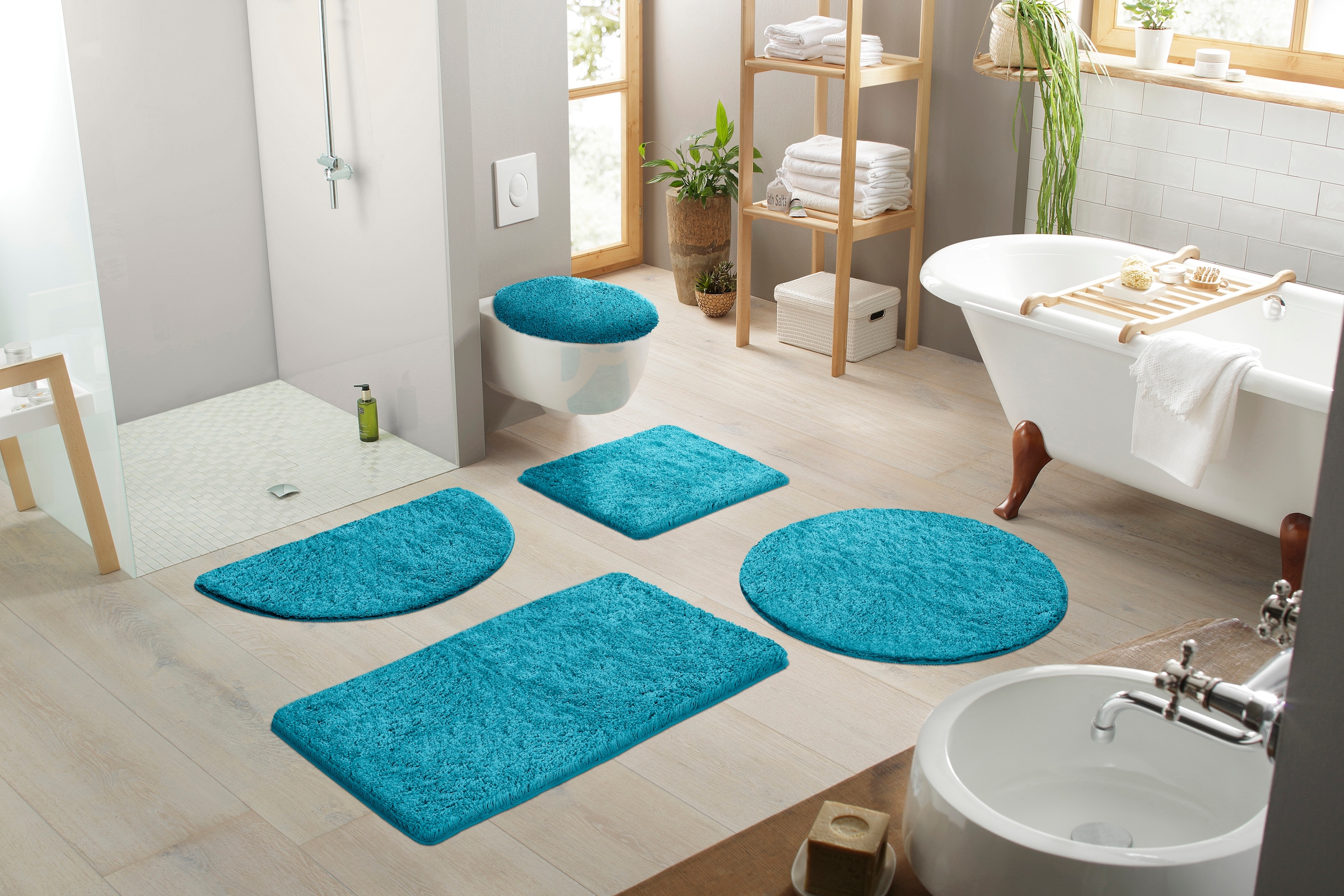 my home Badematte »Sanremo, Badvorleger, Badezimmer Teppich, sehr weich«, rutschhemmend beschichtet, fussbodenheizungsgeeignet-schnell trocknend, Badteppich, unifarben, rechteckig, rund & als 3-tlg. Set erhältlich