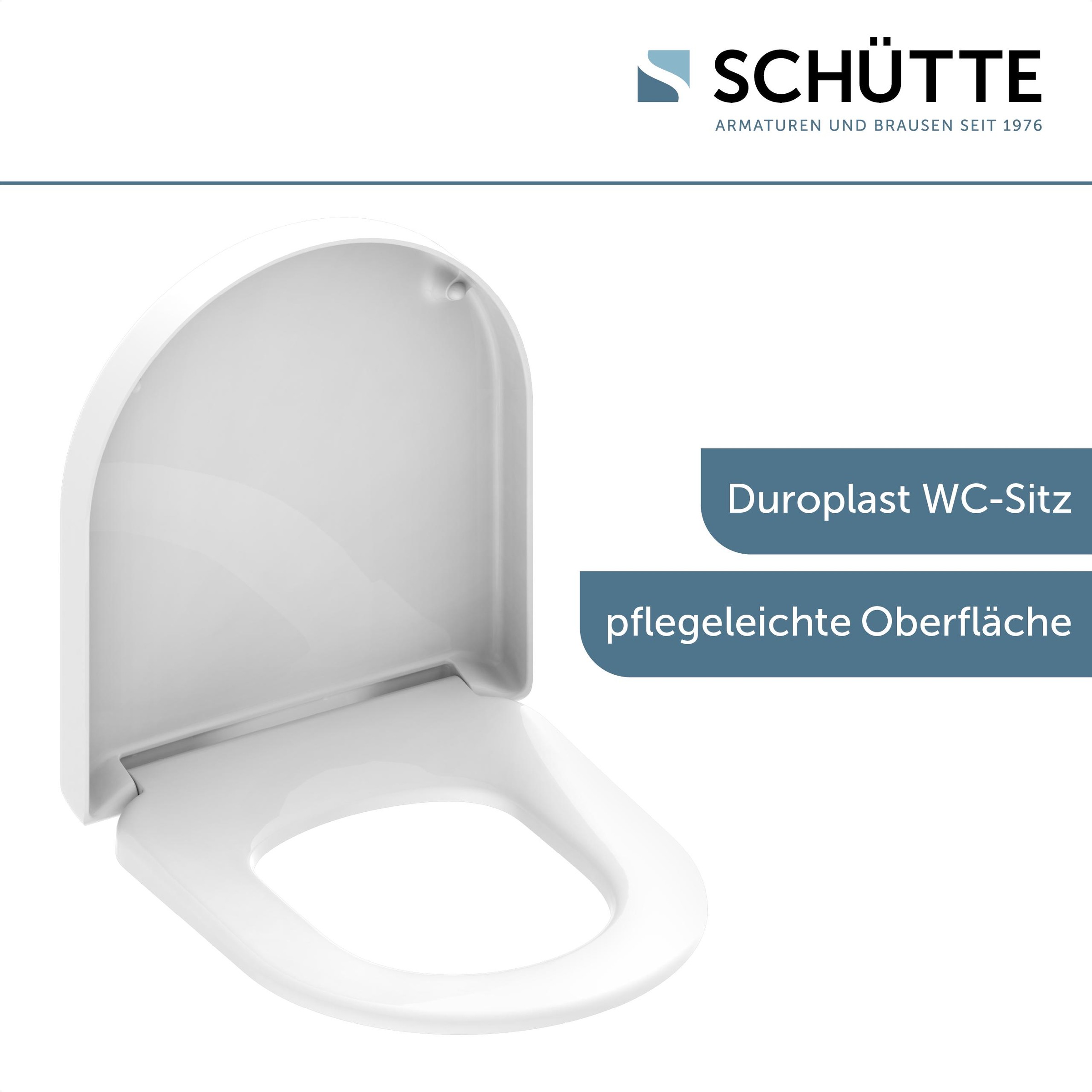 Schütte WC-Sitz "Duroplast, WHITE D-Form PRO 2" WC-Sitz, Befestigungsmaterial, Montageanleitung, mit Absenkautomatik und Schnellverschluss