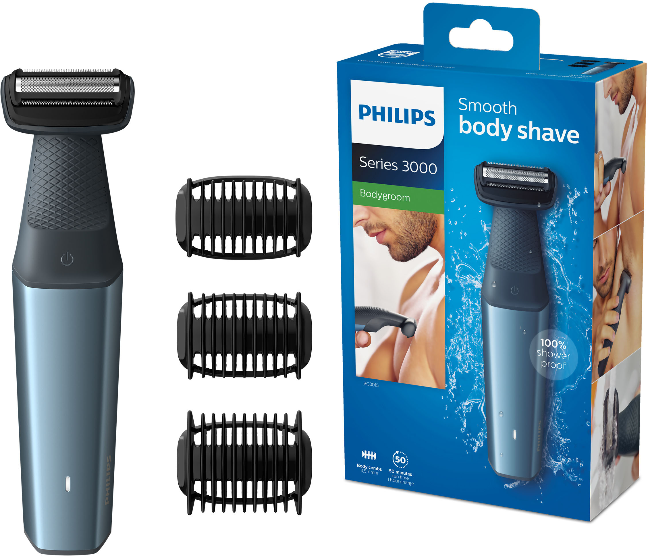 Elektrokörperrasierer »Series 3000 BG3015/15«, 3 St. Aufsätze, Langhaartrimmer, Bodygroom