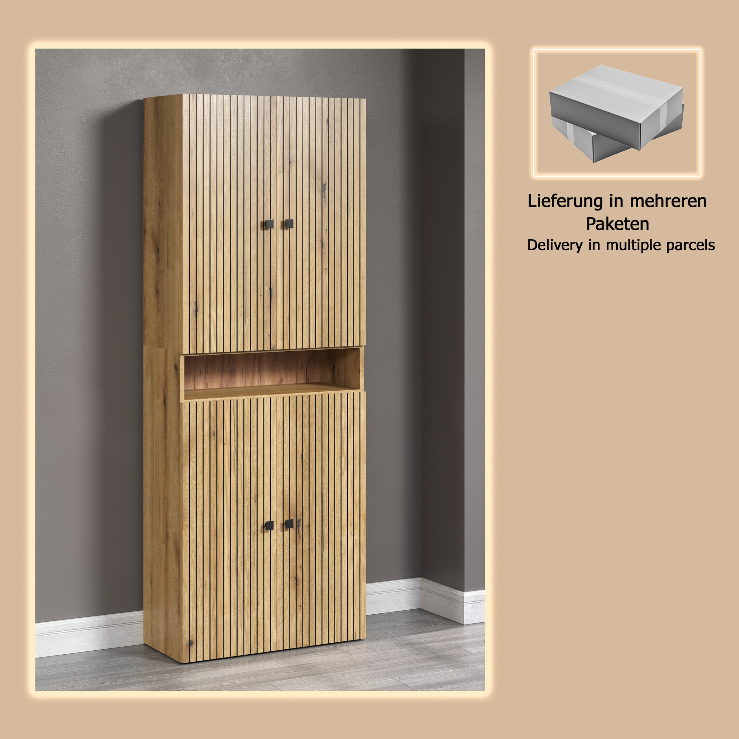 welltime Hochschrank »Amrum«, (1 St.), Badezimmerschrank mit und ohne Schublade - (B/T/H) 40-70/31/186 cm