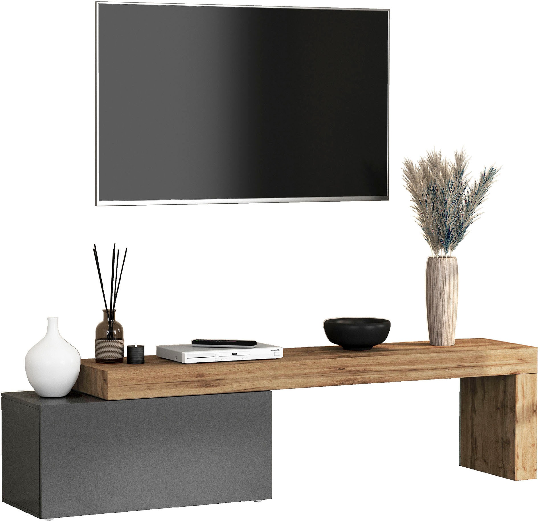 INOSIGN Lowboard »Chronos TV-Board, TV-Schrank«, (1 St., Breite verstellbar von 180 bis 260 cm), Breite 220 cm TV-Board,Lowboard,1 Klappe und ein L-Förmiger Aufsatz