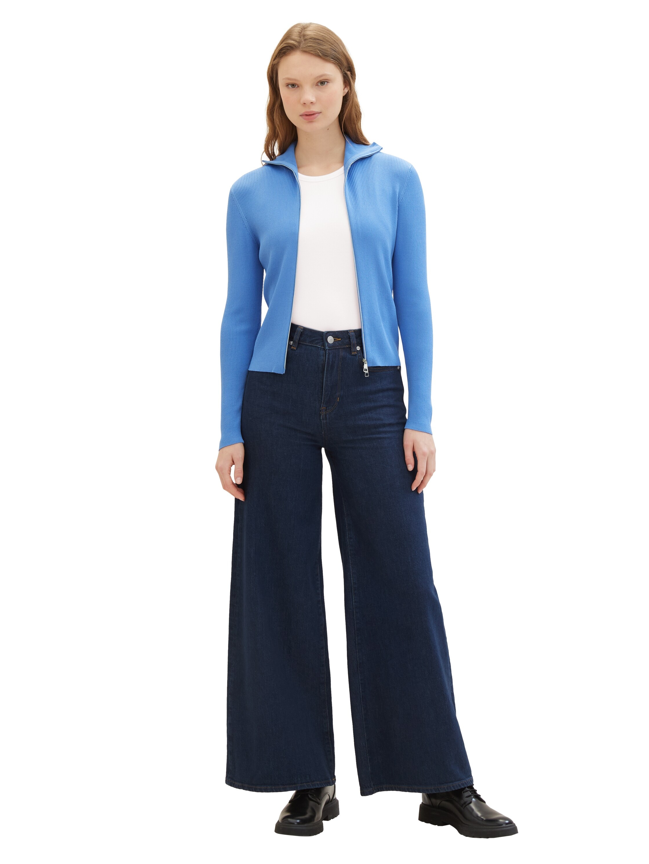 TOM TAILOR Denim Strickjacke, in Ripp-Optik und mit 2-Wege-Reissverschluss