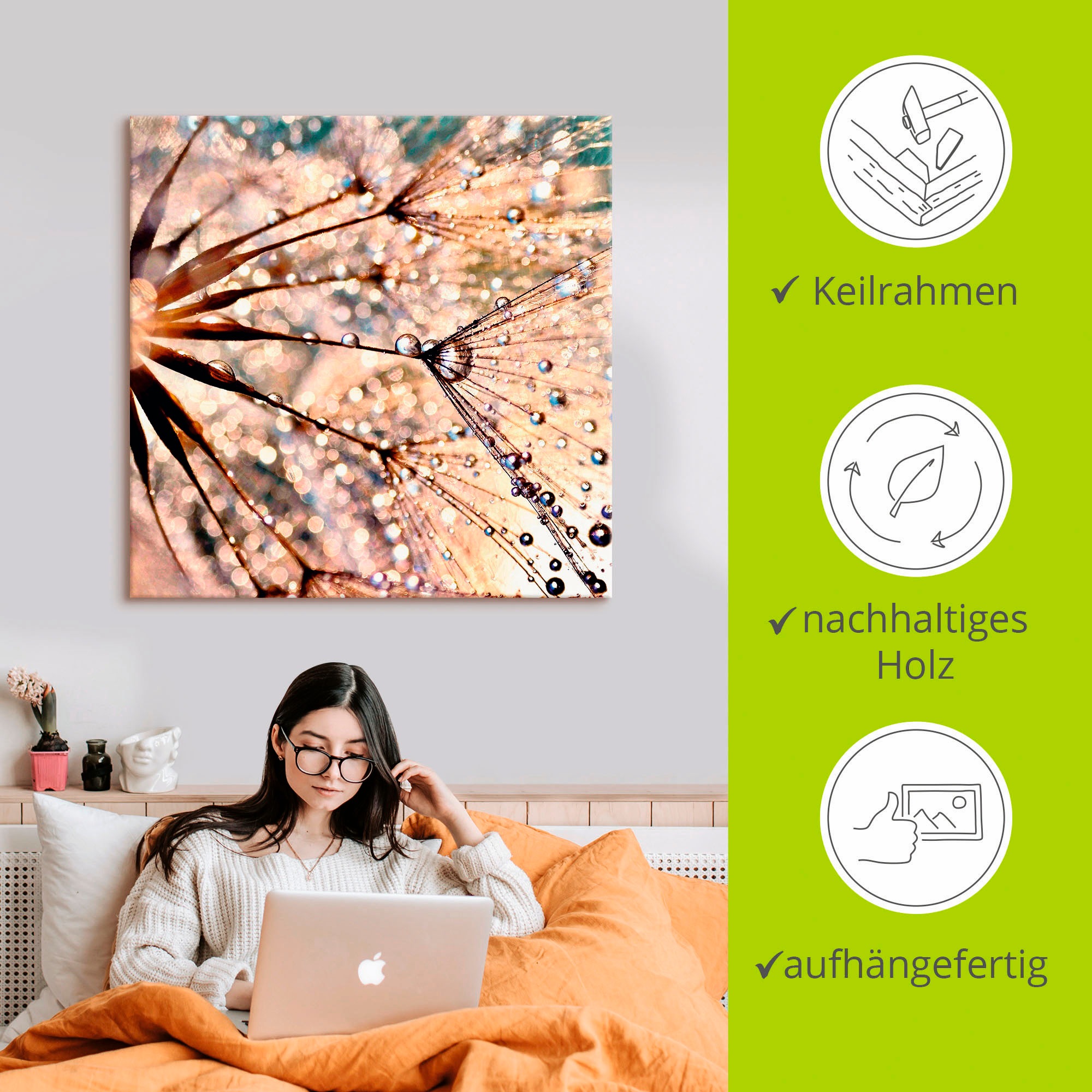Artland Wandbild »Pusteblume - Kisses from rain«, Blumen, (1 St.), als Leinwandbild, Poster in verschied. Grössen