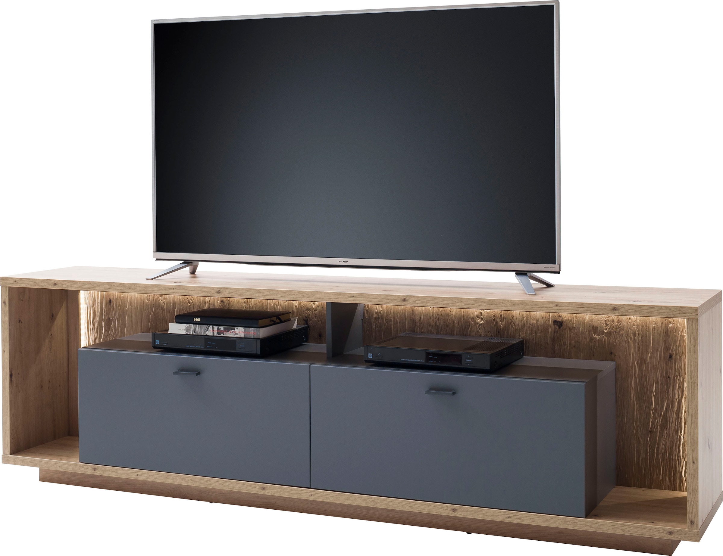 furniture 80 für bis Lowboard Beleuchtung mit Jelmoli-Versand »Lizzano«, MCA online Möbel Zoll | 3D mit Rückwand, TV kaufen wahlweise TV