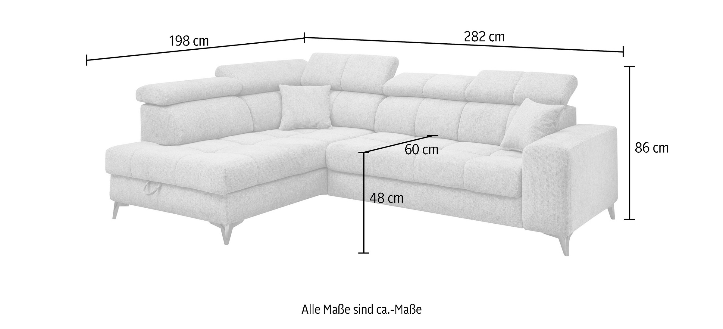 ED EXCITING DESIGN Ecksofa »Sydney L-Form mit Bettfunktion, Bettkasten, Kopfteilverstellung«, motorischer Sitztiefenverstellung, USB-Port & 2 Zierkissen