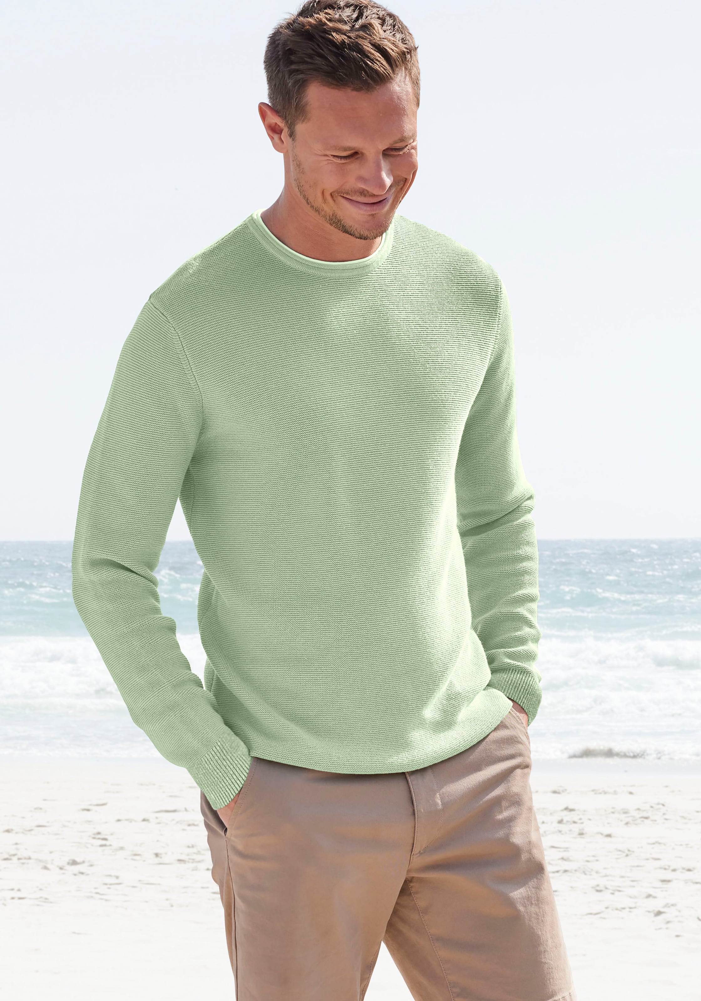 AUTHENTIC LE JOGGER Strickpullover, mit Double-Layer Optik, Rundhalspullover aus reiner Baumwolle