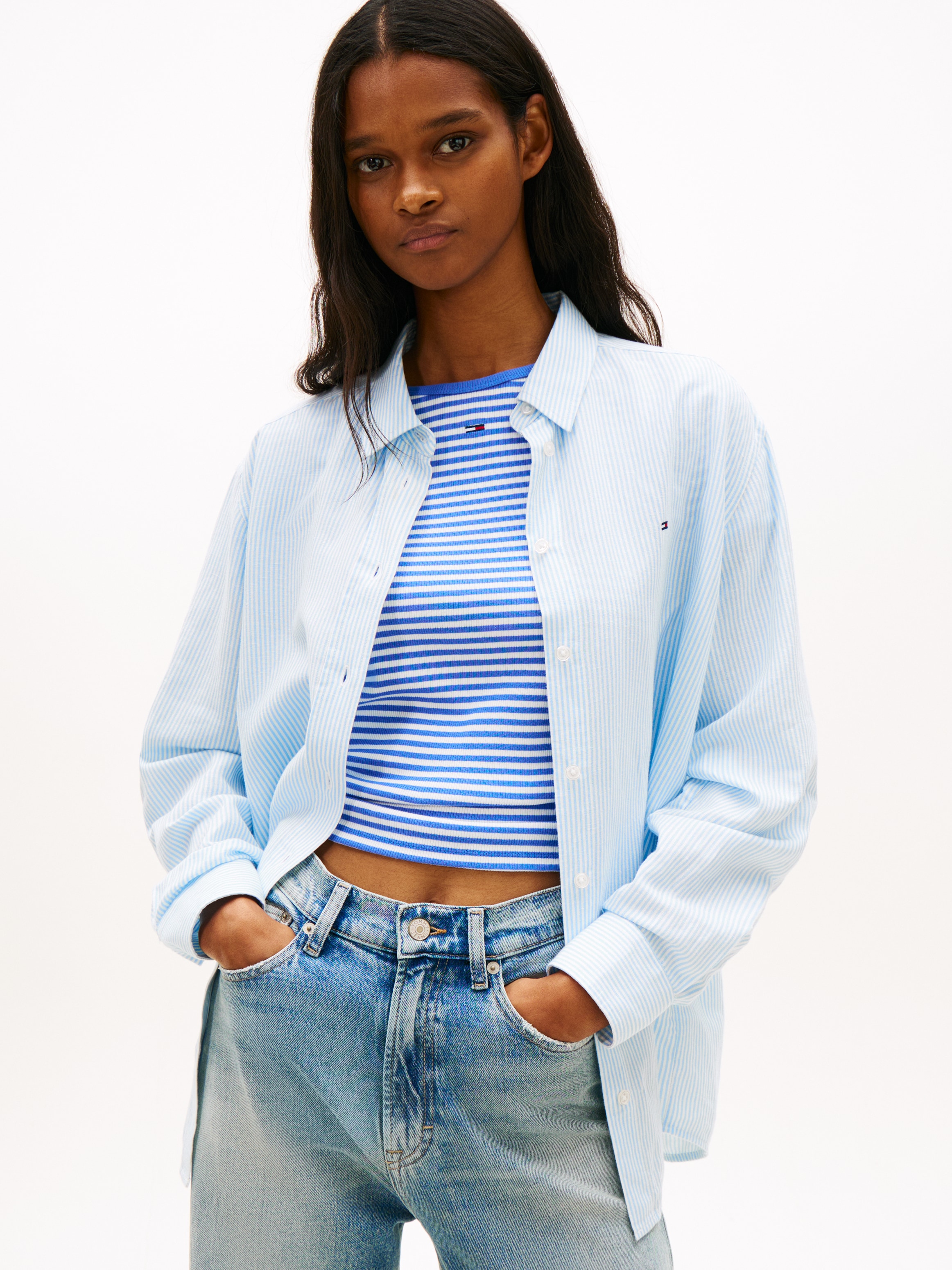 Tommy Jeans Hemdbluse "TJW RLX LINEN SHIRT" mit zeitlosem Design, Leinen-Mix, Relaxed Fit
