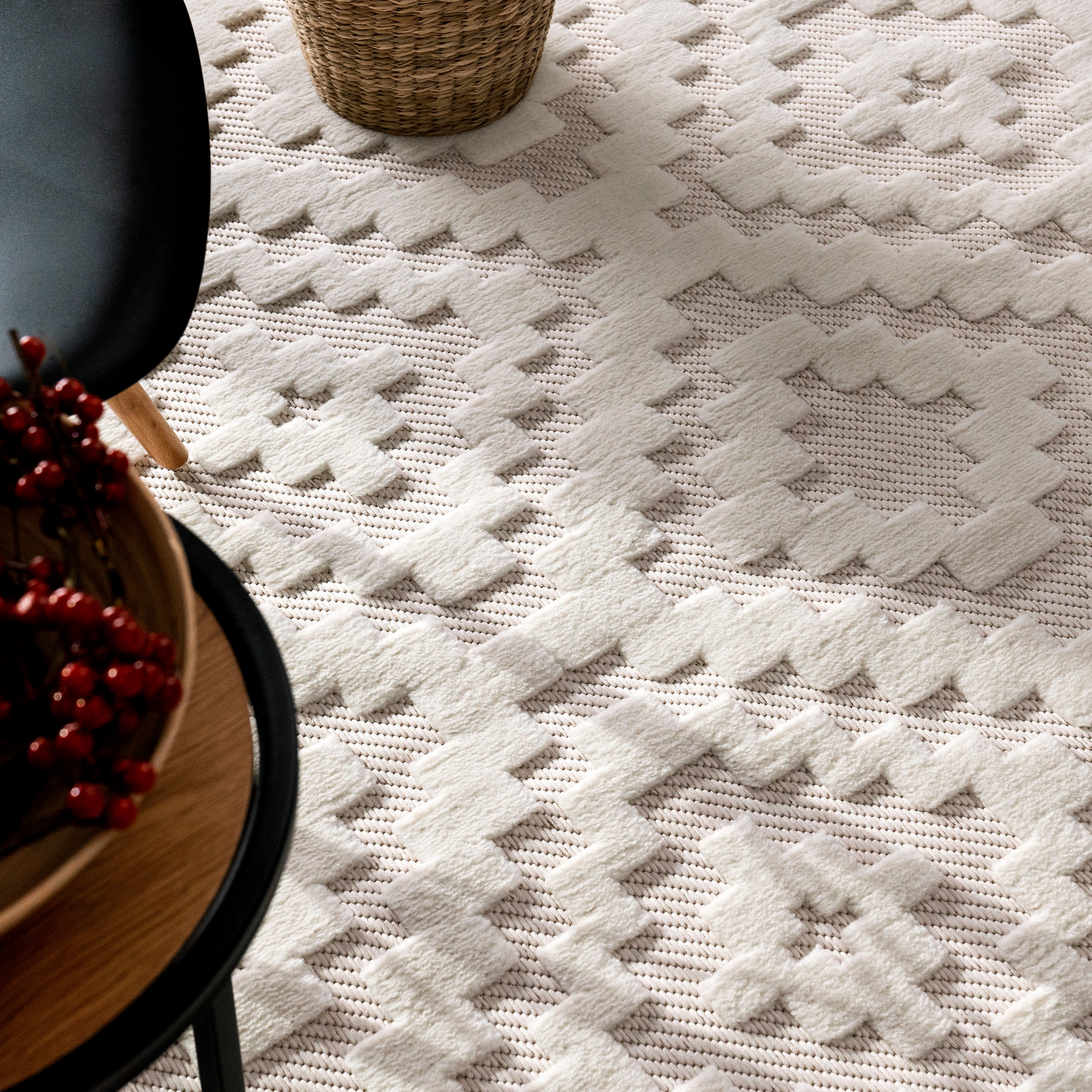 Paco Home Teppich »Livorno 672«, rechteckig, 14 mm Höhe, Uni-Farben, Scandi, Rauten Muster, Hoch-Tief Effekt, Outdoor geeignet