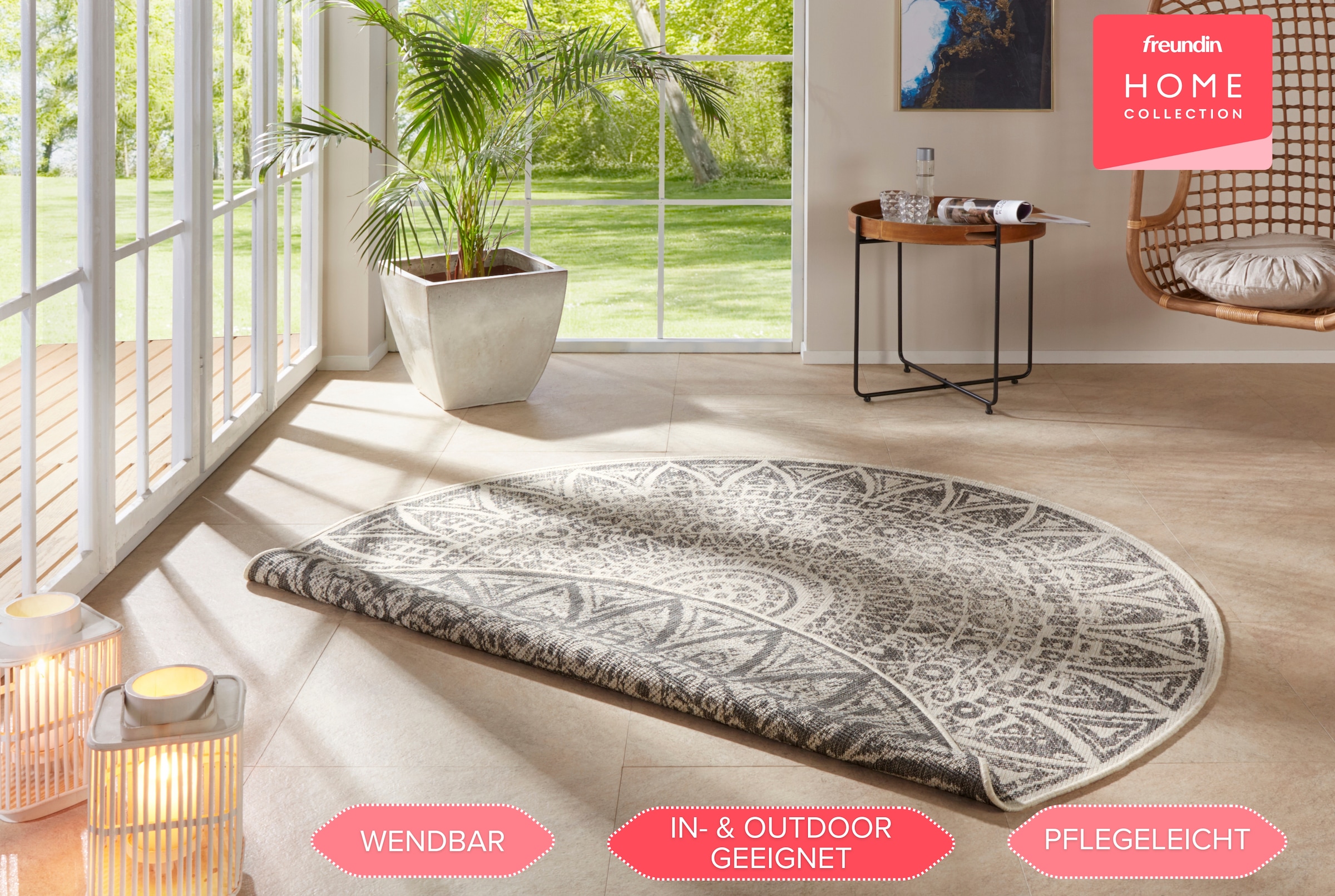 freundin Home Collection Teppich »Lilja«, rund, In-& Outdoor, Wendeteppich, Wetterfest, Balkon, Garten, Wohnzimmer