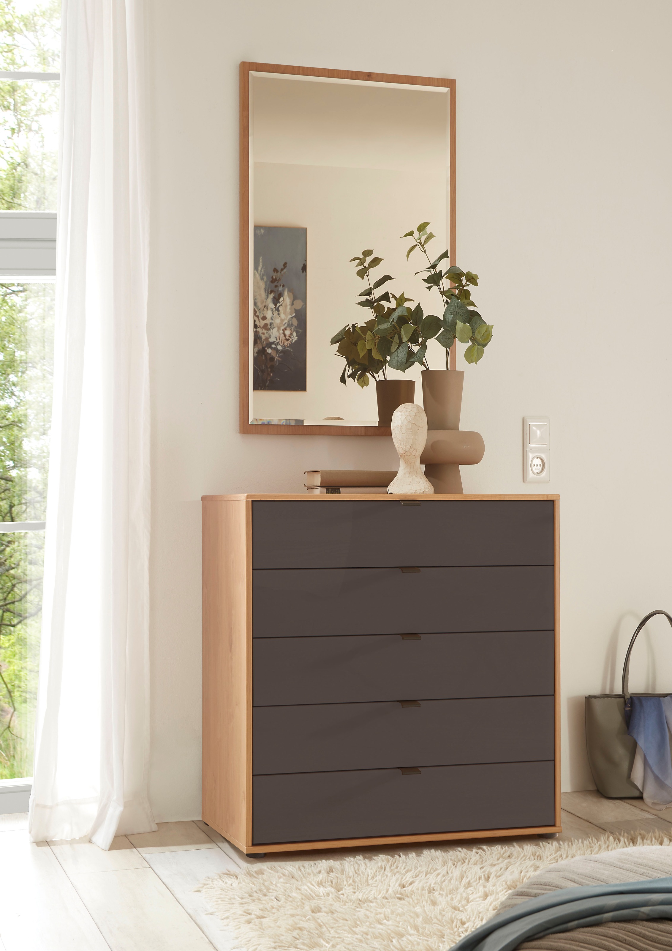 WIEMANN Schubkastenkommode "Cardiff Sideboard, Wäscheschrank, teilmassiv Erle, mit Schubladen" Glas- oder Massivholzfront, verschiedene Breiten, MADE IN GERMANY, Schubkästen inklusive Selbsteinzug und Dämpfung