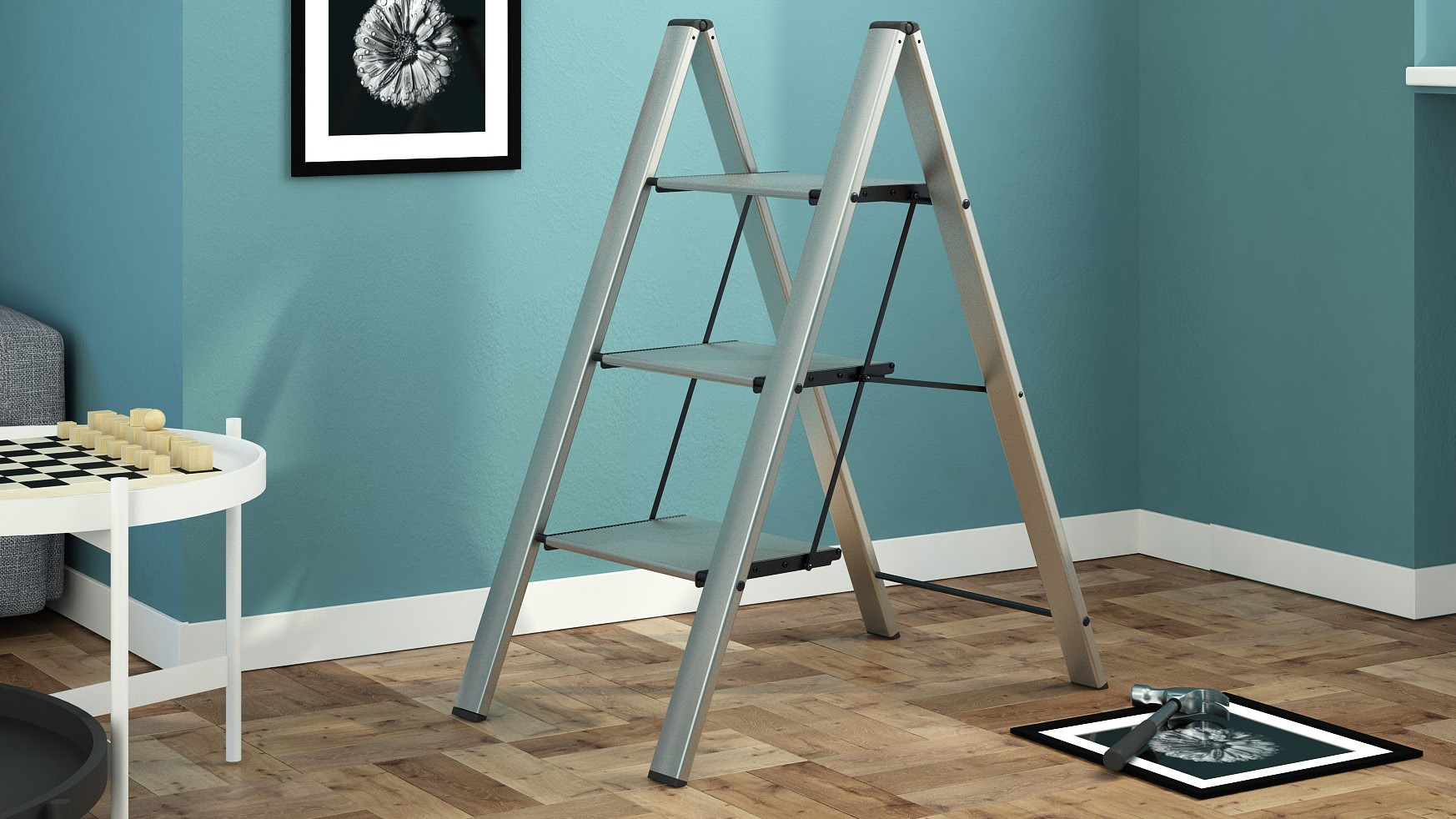 Bischof Colombo Trittleiter "Leonardo Black 1" 2-stufig, Tragkraft 150 kg, Aluminium