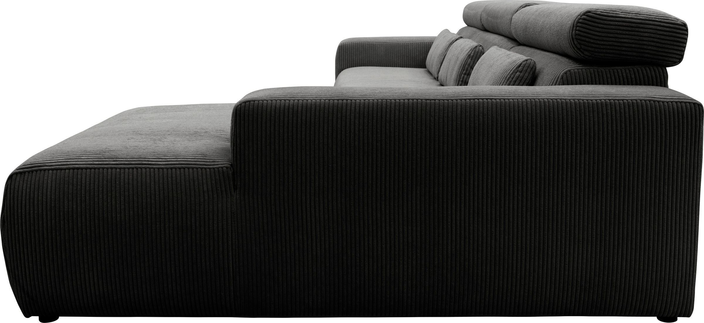 DOMO collection Ecksofa »Brandon B/T/H: 289/177/80 cm, whlw. mit Sitztiefenverstellung, L-Form«, ohne Sitztiefenverstellung, Cord, grau
