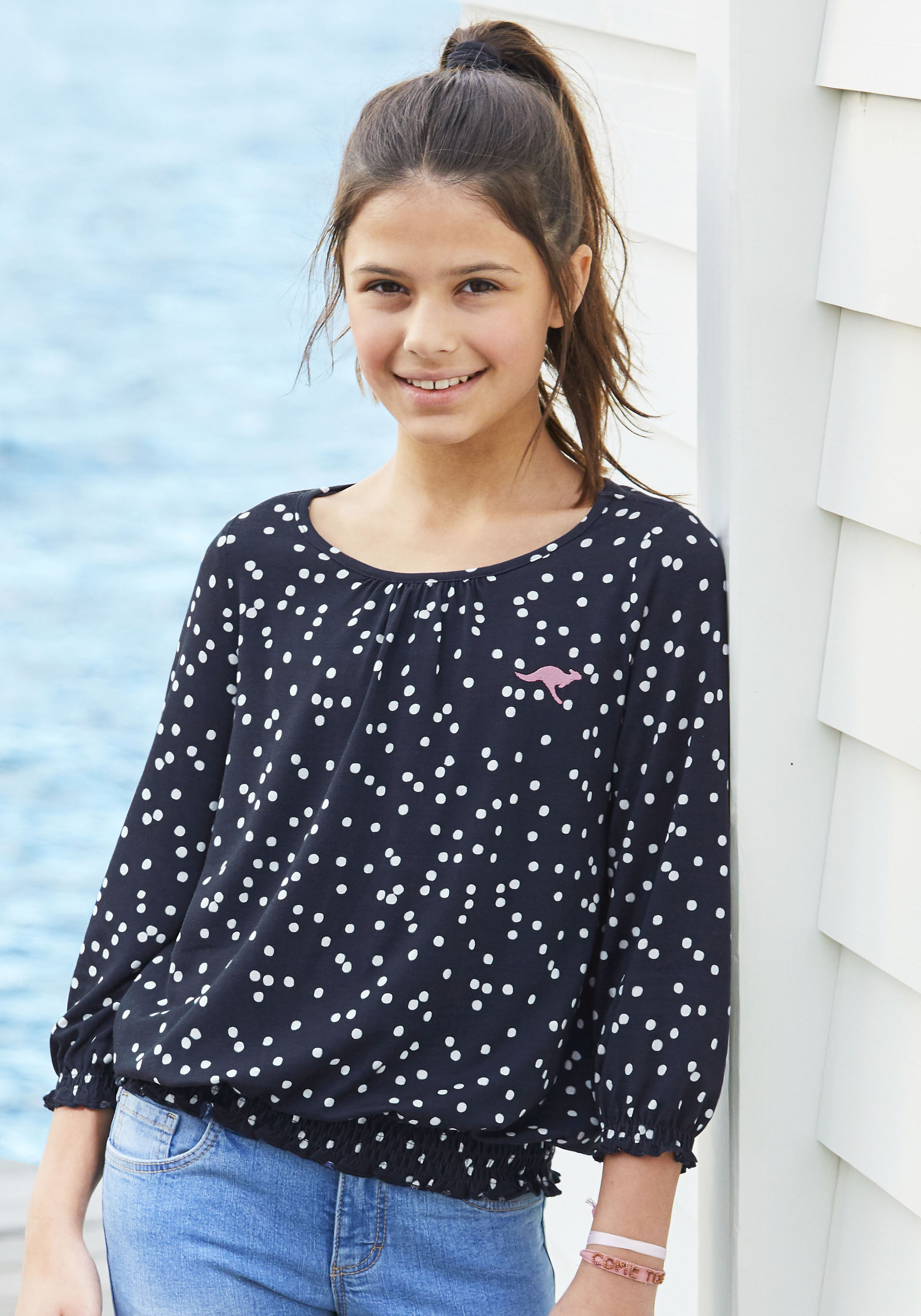 3/4-Arm-Shirt, mit Smokdetails am Saum