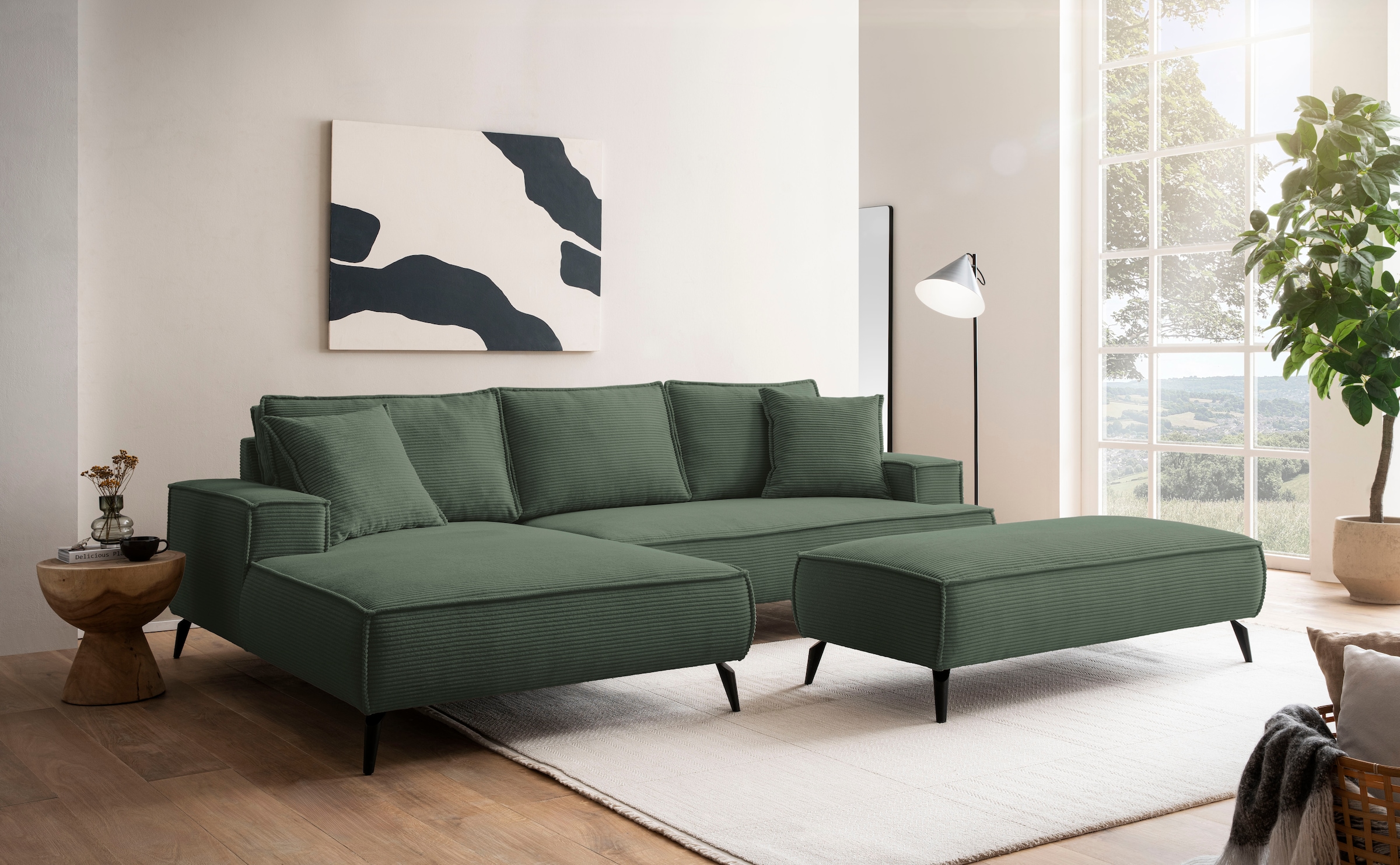 andas Ecksofa »TVINNU, L-Form in Cord, Sofa«, wahlweise Recamiere rechts/links, schwarze Füsse, bequemer Sitzkomfort