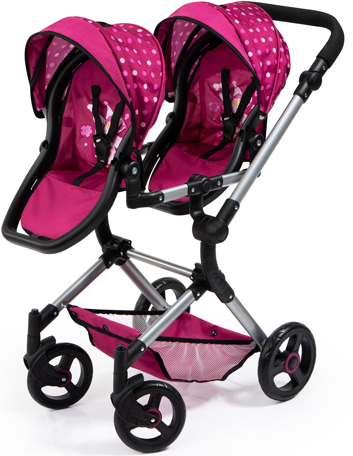 Bayer Puppen-Zwillingsbuggy »Twin Neo, bordeaux«, mit Wickeltasche