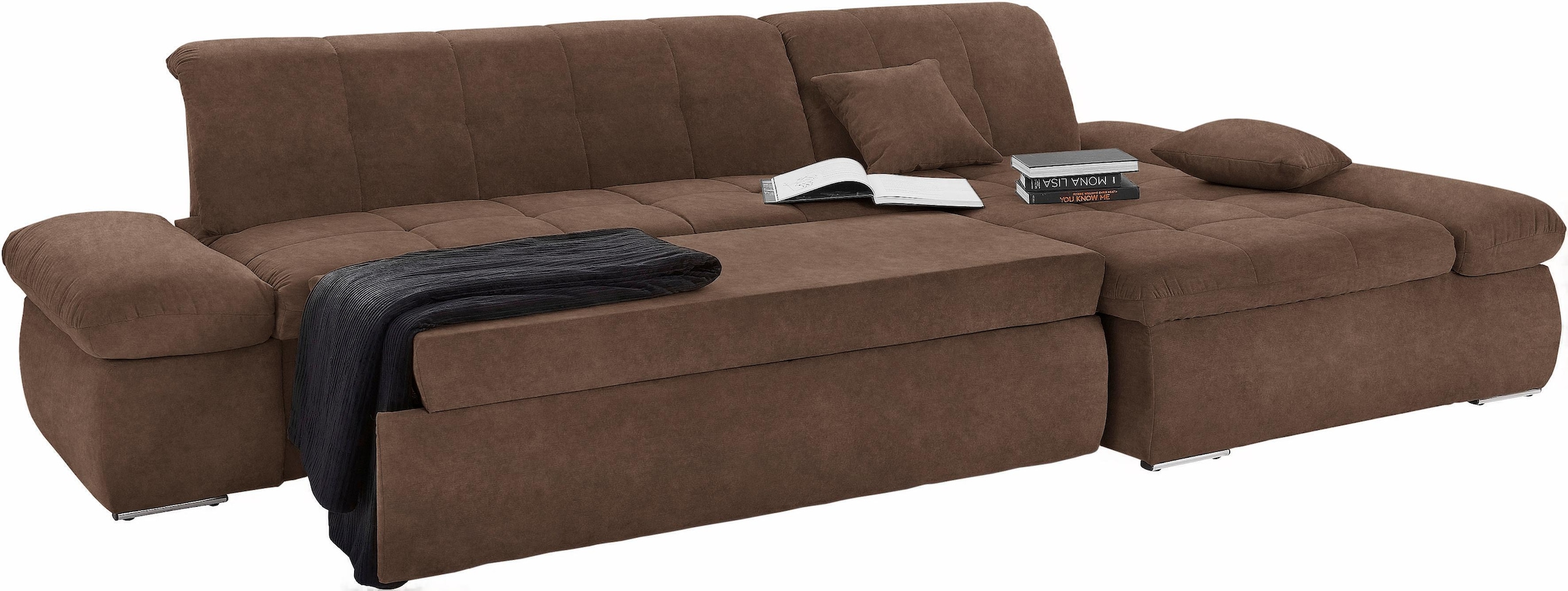 DOMO collection Ecksofa »NMoric XXL, B/T/H: 300/172/80cm, Revamierenabschluss L-Form«, wahlweise mit Bettfunktion und Armlehnverstel,lung