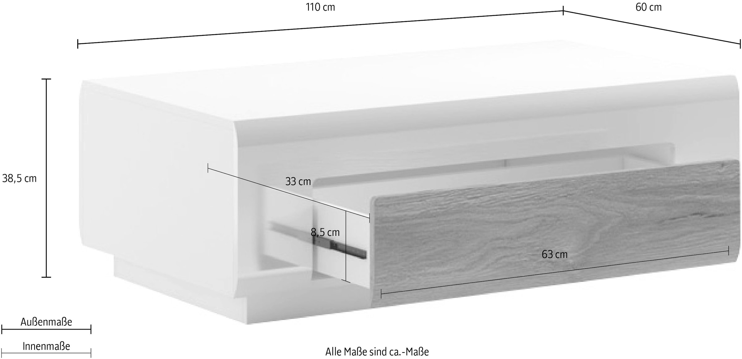 INOSIGN Couchtisch »Toledo,Breite 110cm eleganter Sofatisch mit Hochglanzelemente«, Kaffeetisch mit 1 Schublade, Wohnzimmertisch