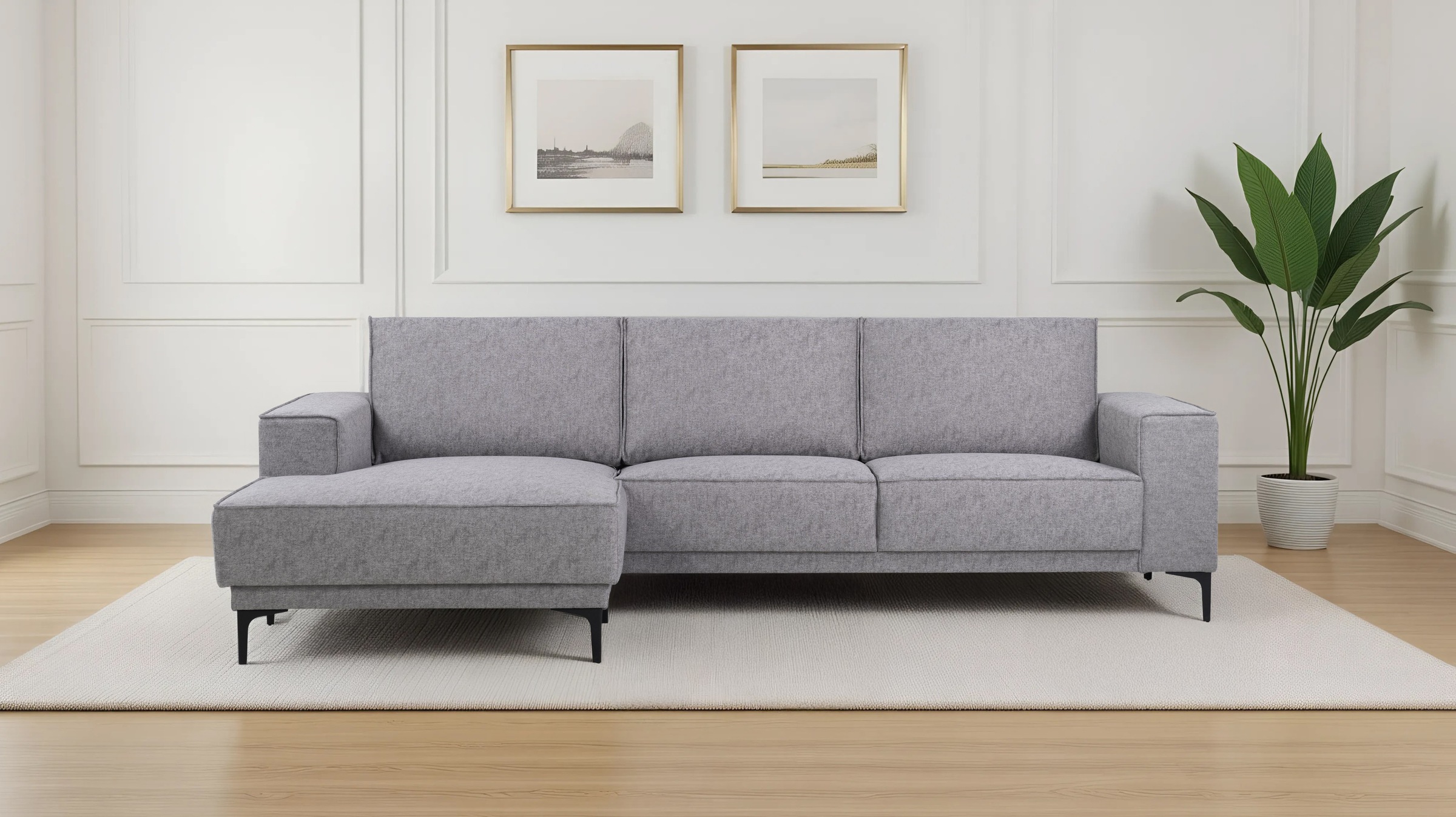 GOODproduct Ecksofa "Polsterecke Oland, Struktur, Flachgewebe, Luxus-Microfaser, Boucle" L-Form, 280 cm, Wellenunterfederung, Skandi-Design, Metallfüsse